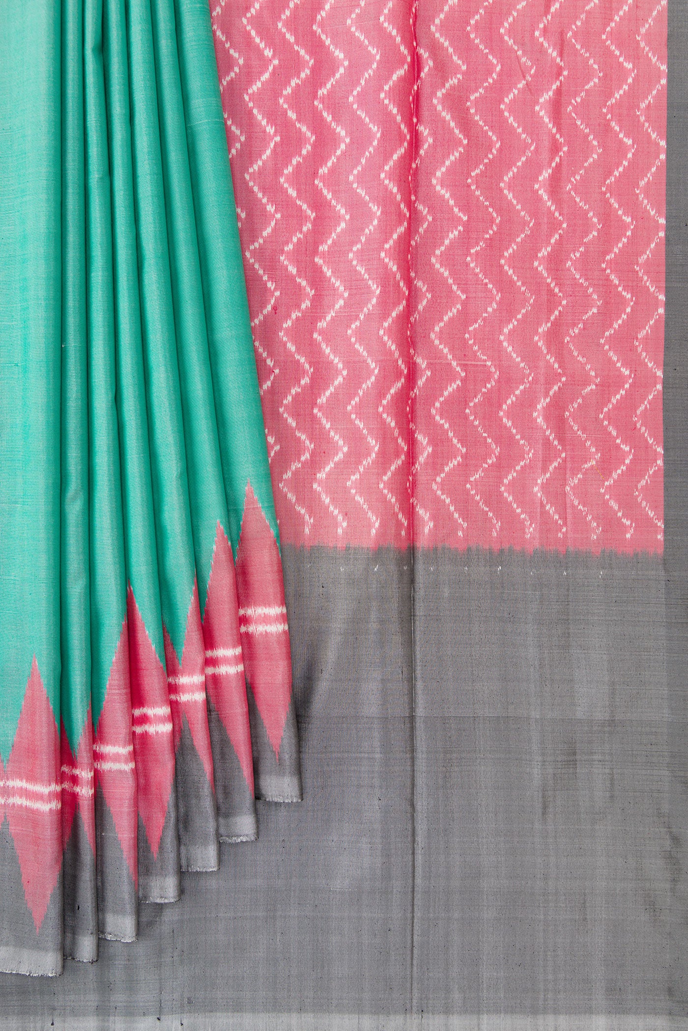 Turquoise Pochampally Silk Saree - Image 4
