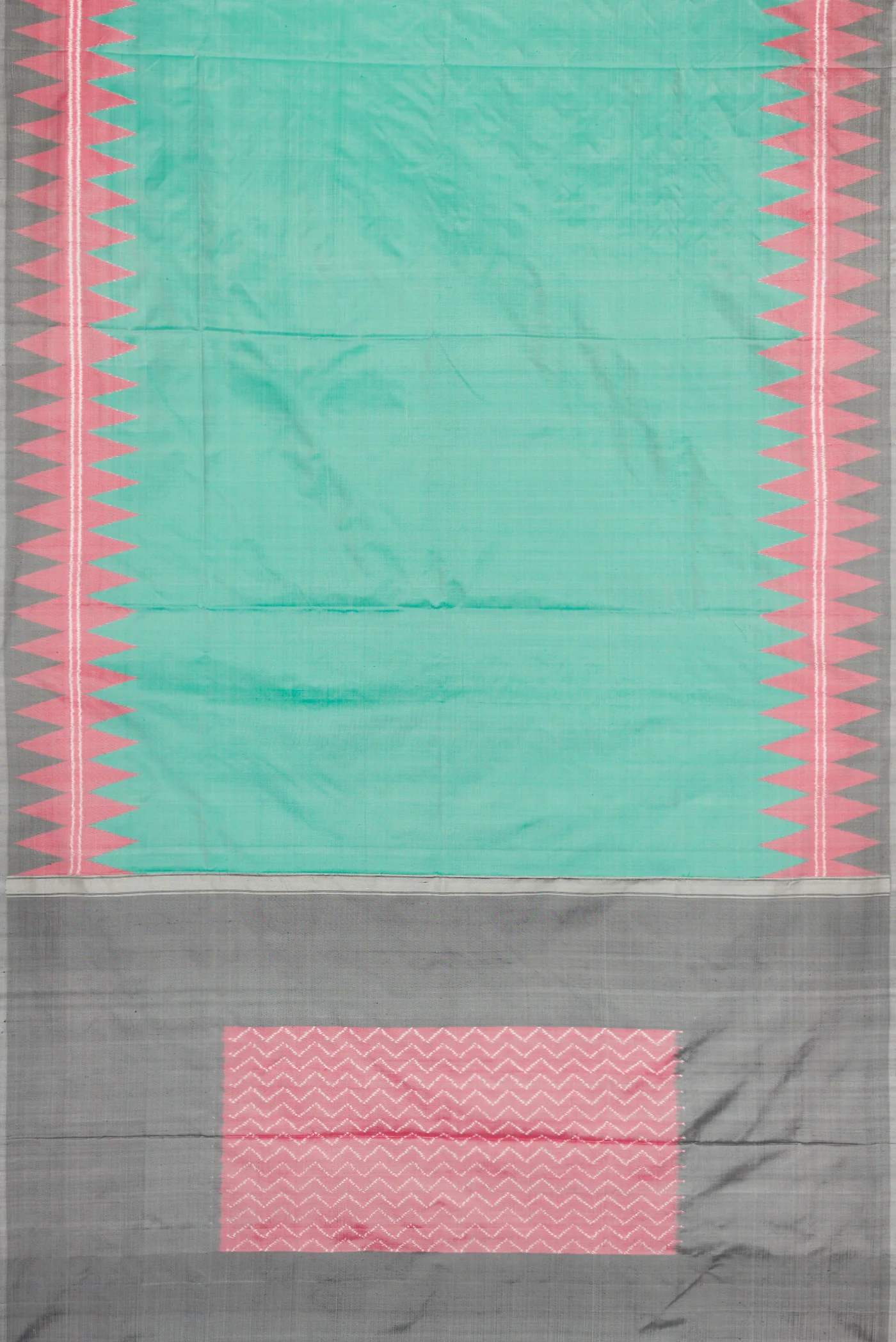 Turquoise Pochampally Silk Saree - Image 6