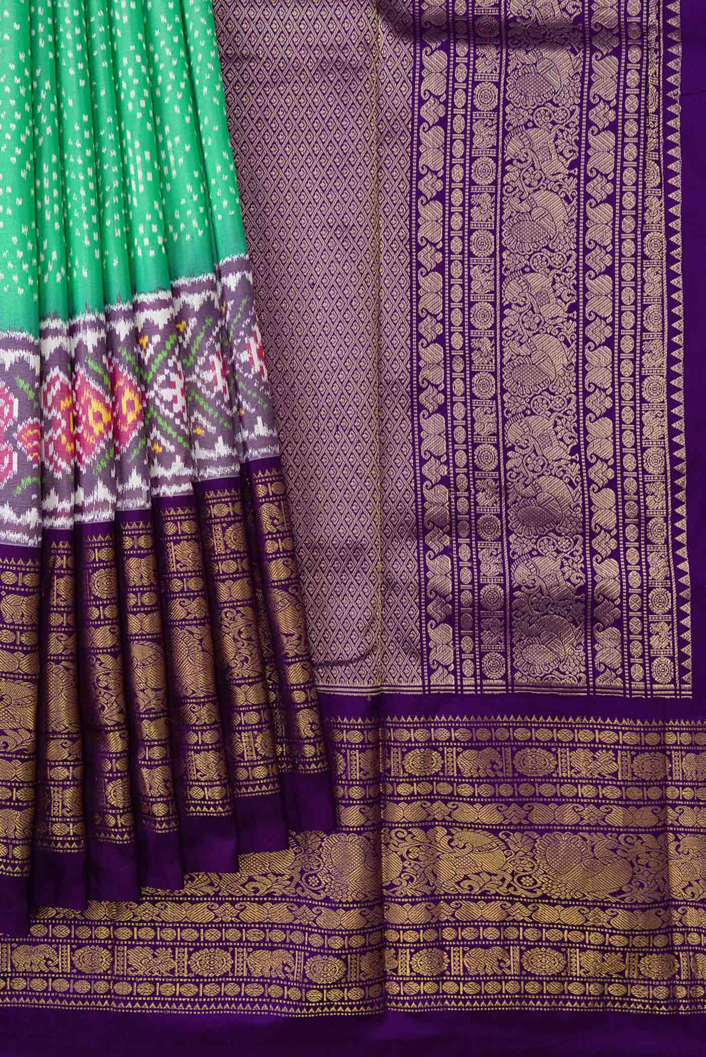 Sea Green Pochampally Silk Saree - Image 4