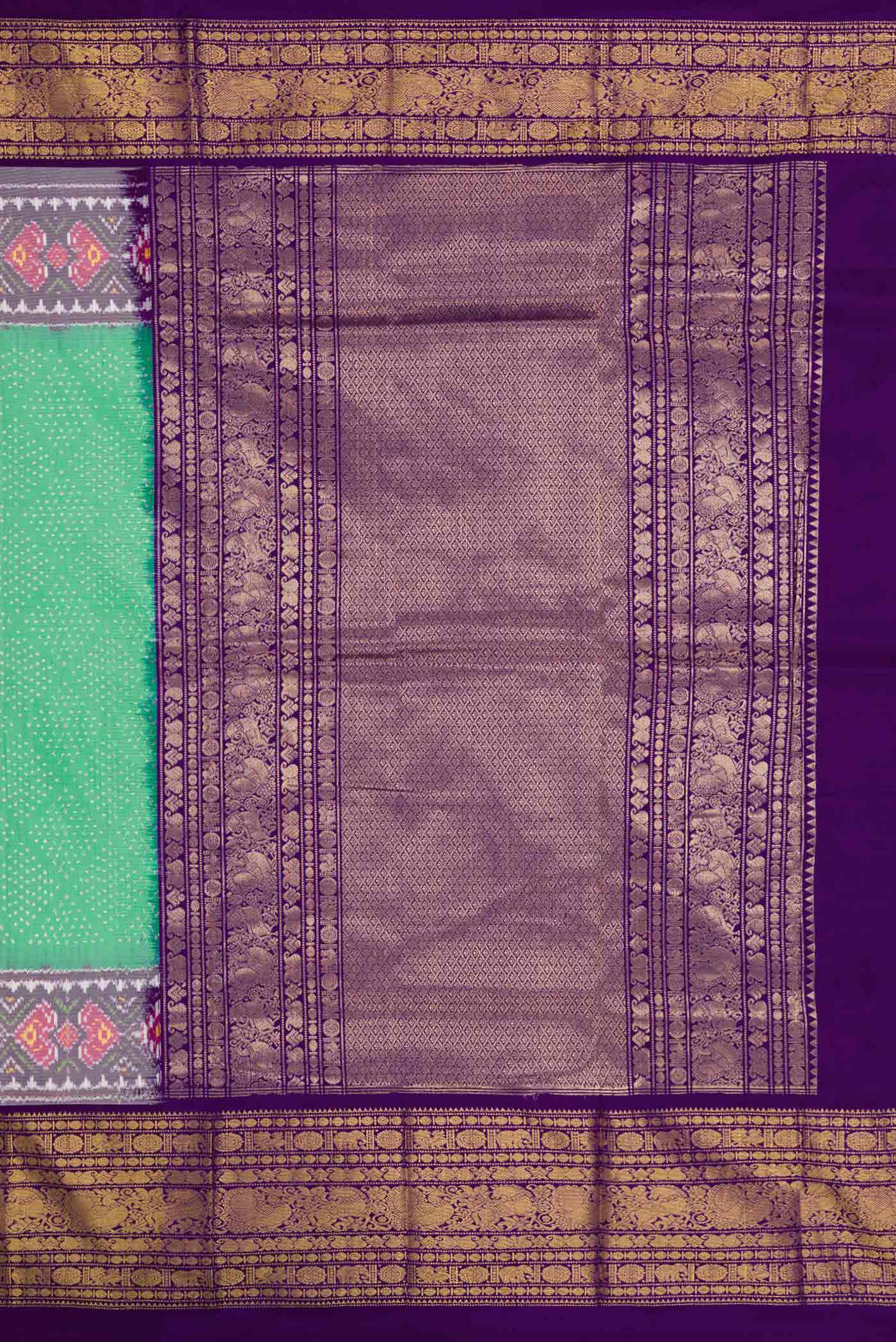 Sea Green Pochampally Silk Saree - Image 7
