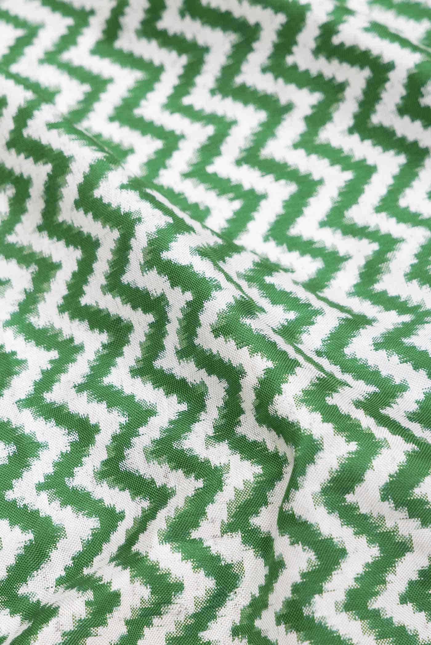 Pure Silk Pure Zari Green Dual Tone Double Ikat Saree - Image 3