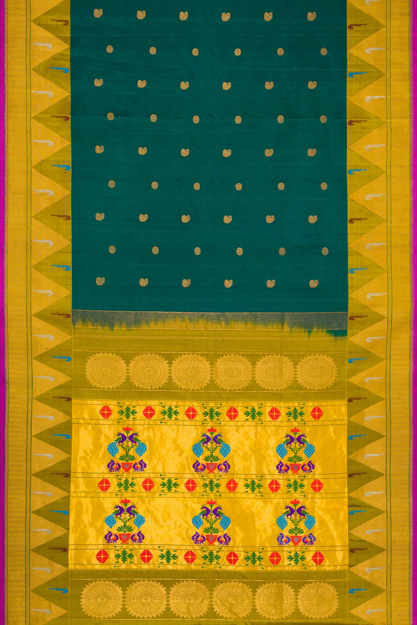 Teal Gadwal Silk Saree - Image 6