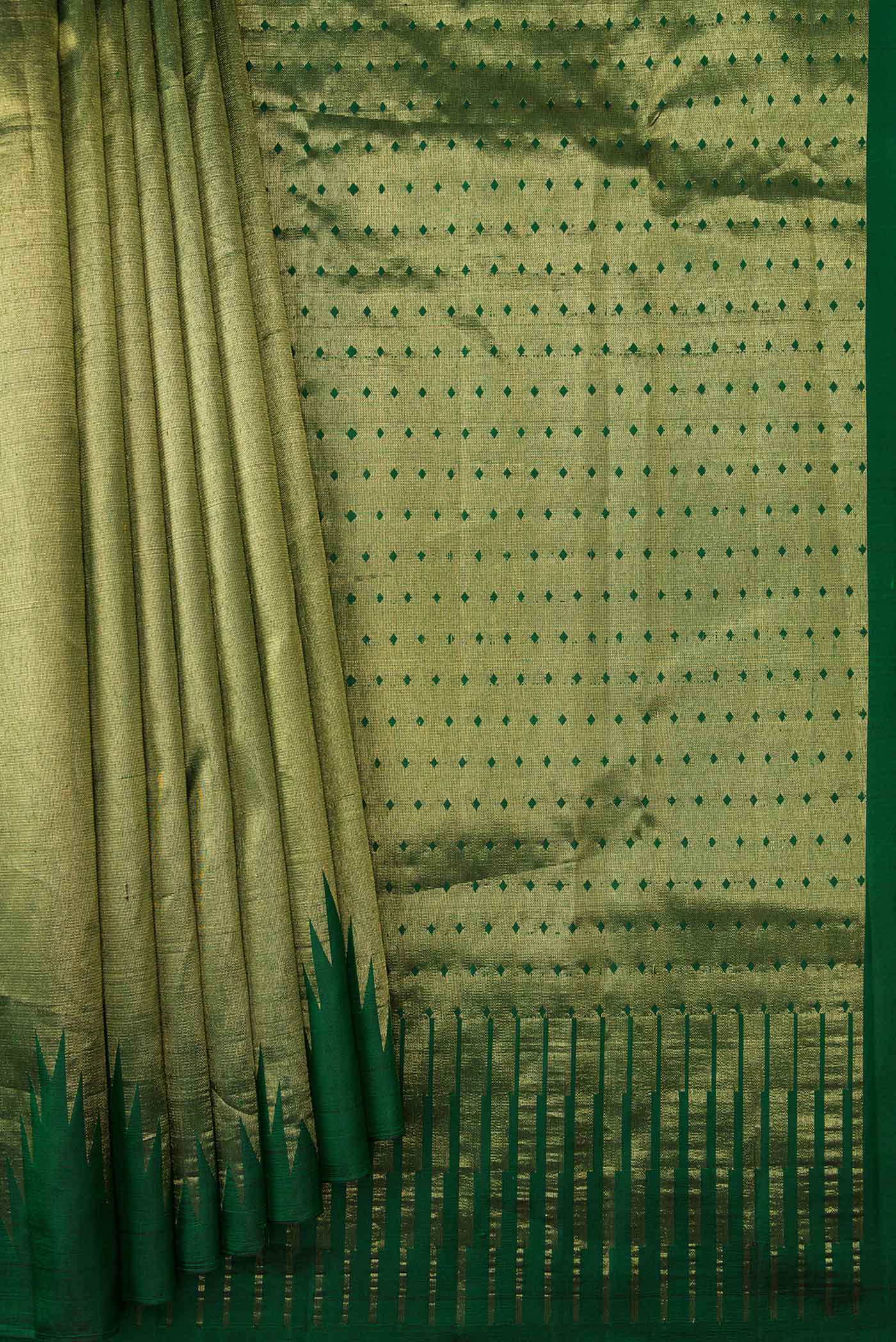 Green Dual Tone Kanjivaram Silk Saree - Image 4