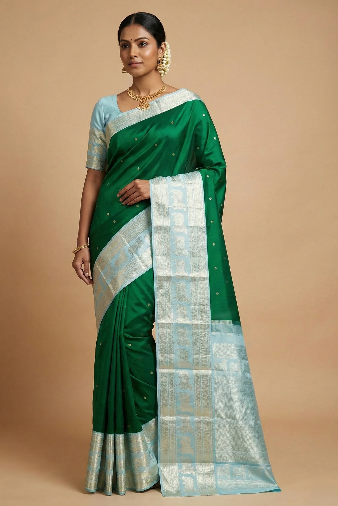 Green Dual Tone Kanchipuram Silk Saree