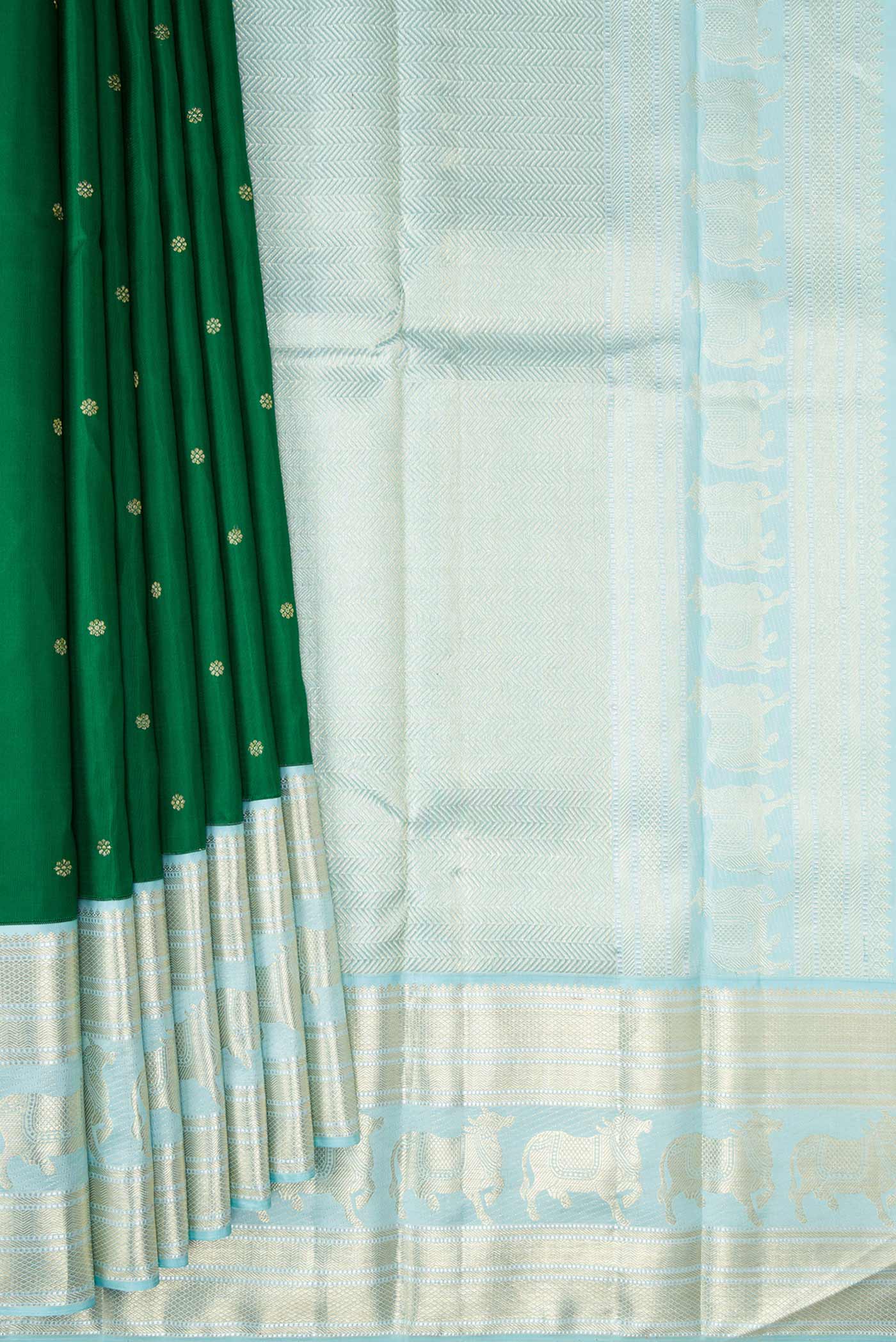 Green Dual Tone Kanchipuram Silk Saree - Image 5