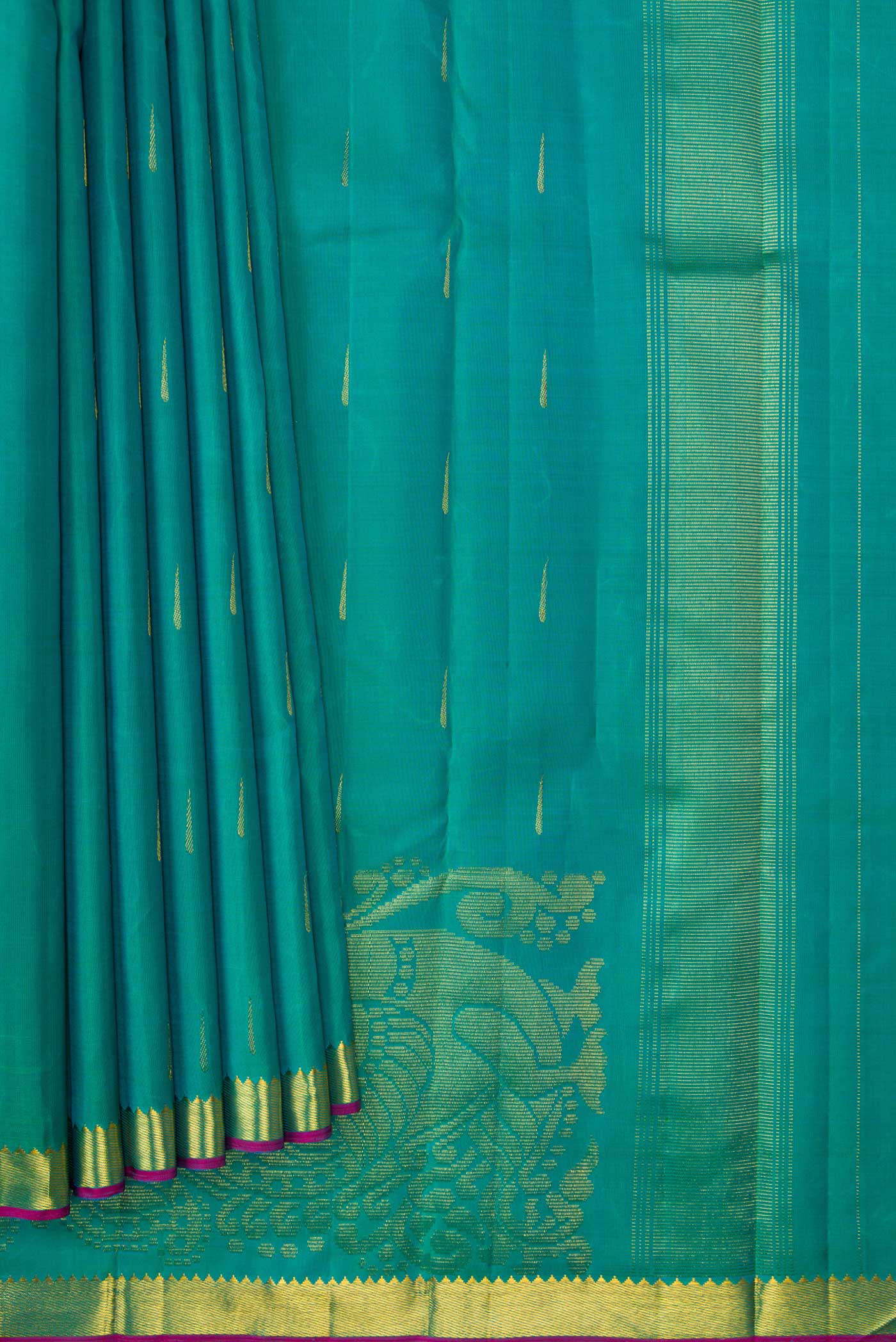 Blue with Green Color Kanchipuram Silk Saree - Image 5