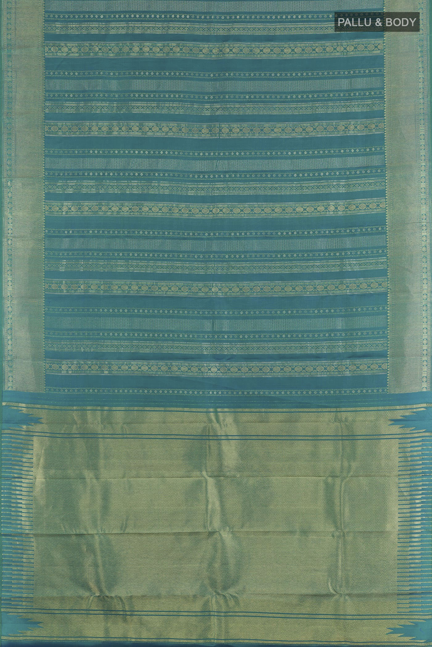Blue with Green Color Kanchipuram Silk Saree - Image 3