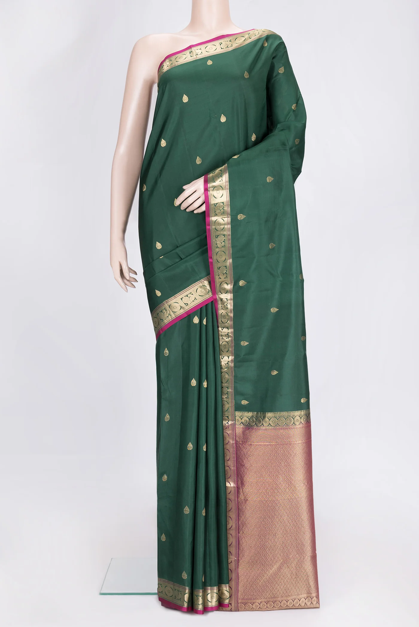 Bottle Green Kanchipuram Silk Saree