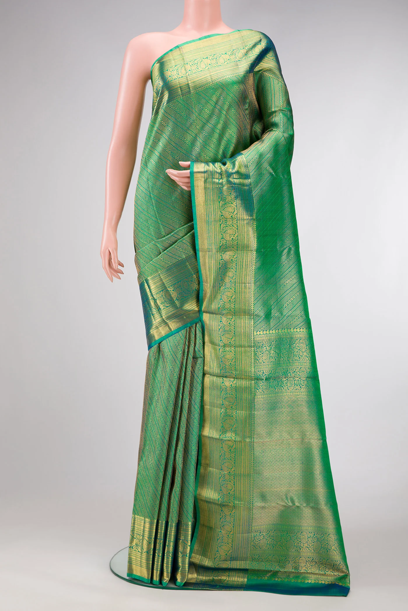 Green with Blue Color Kanchipuram Silk Saree