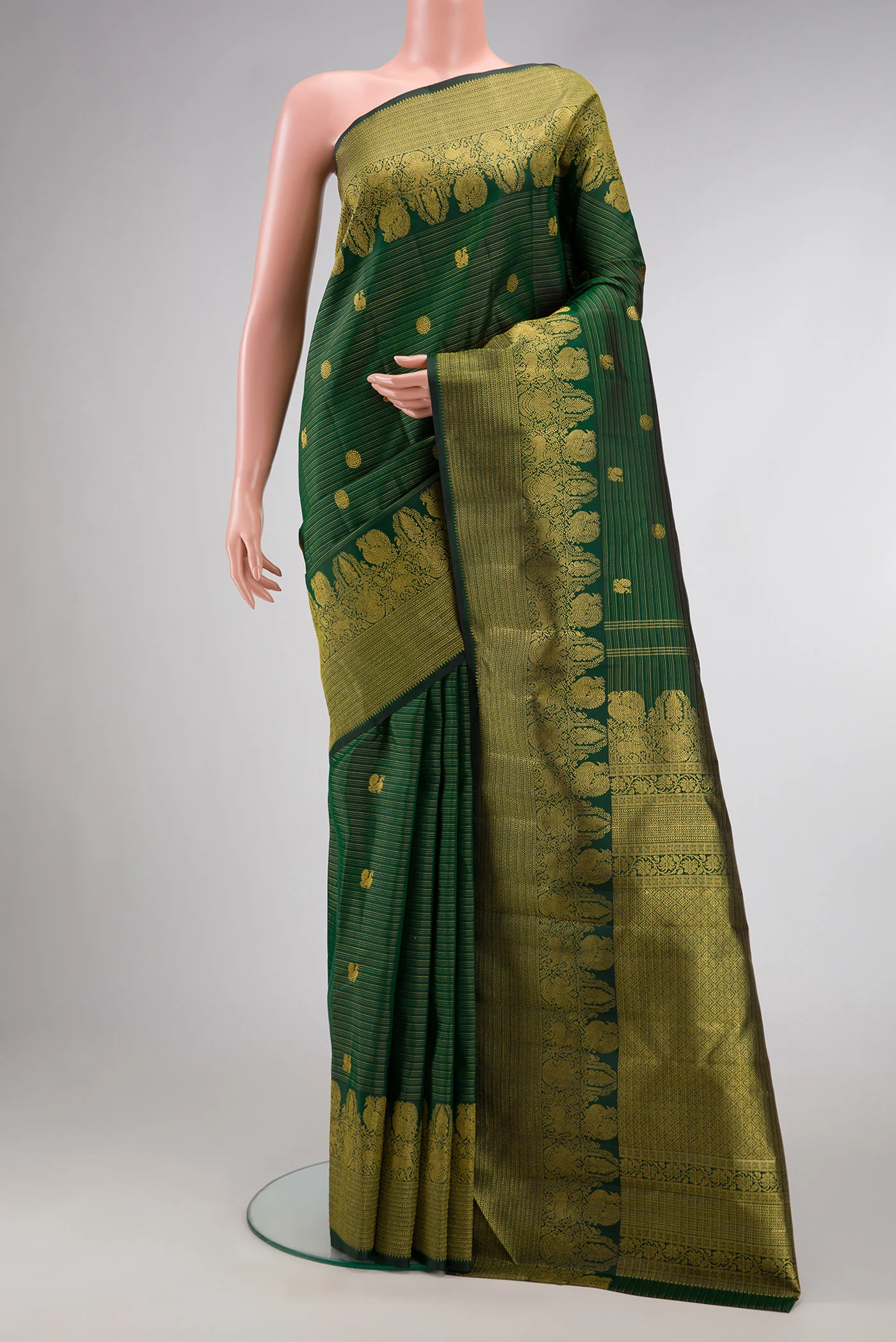 Bottle Green Kanchipuram Silk Saree