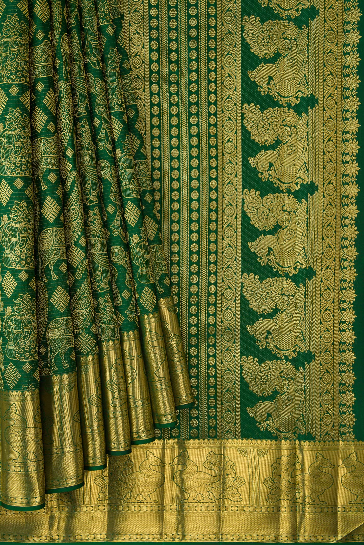 Green Kanchipuram Silk Saree - Image 4