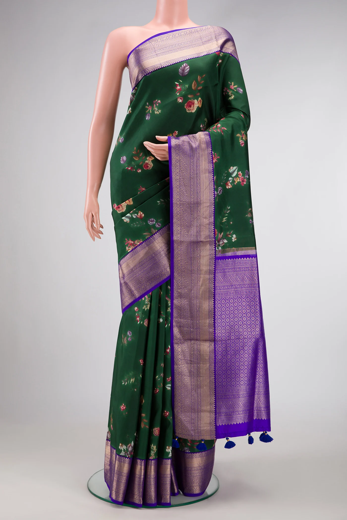 Bottle Green Kanchipuram Silk Saree