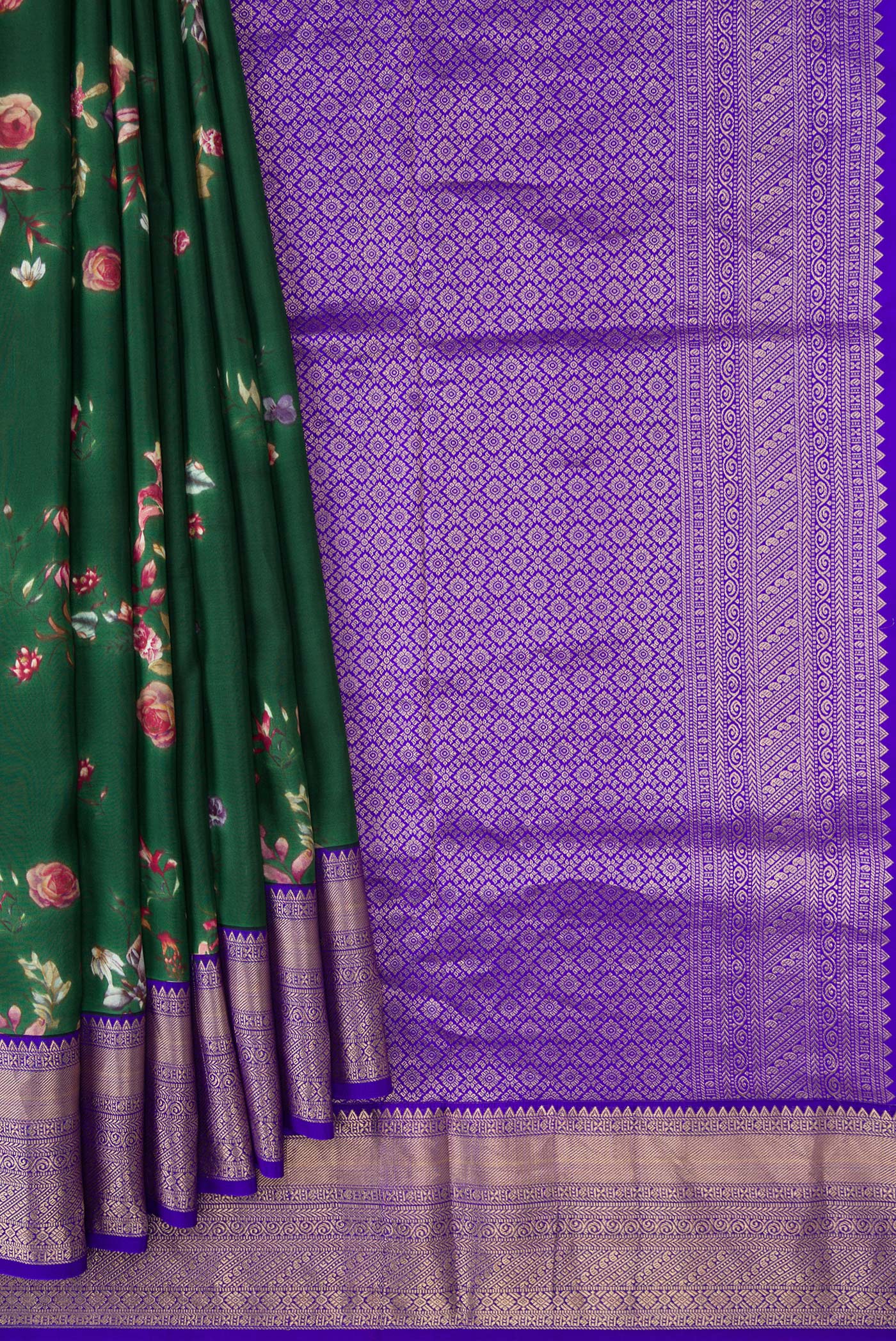 Bottle Green Kanchipuram Silk Saree - Image 4