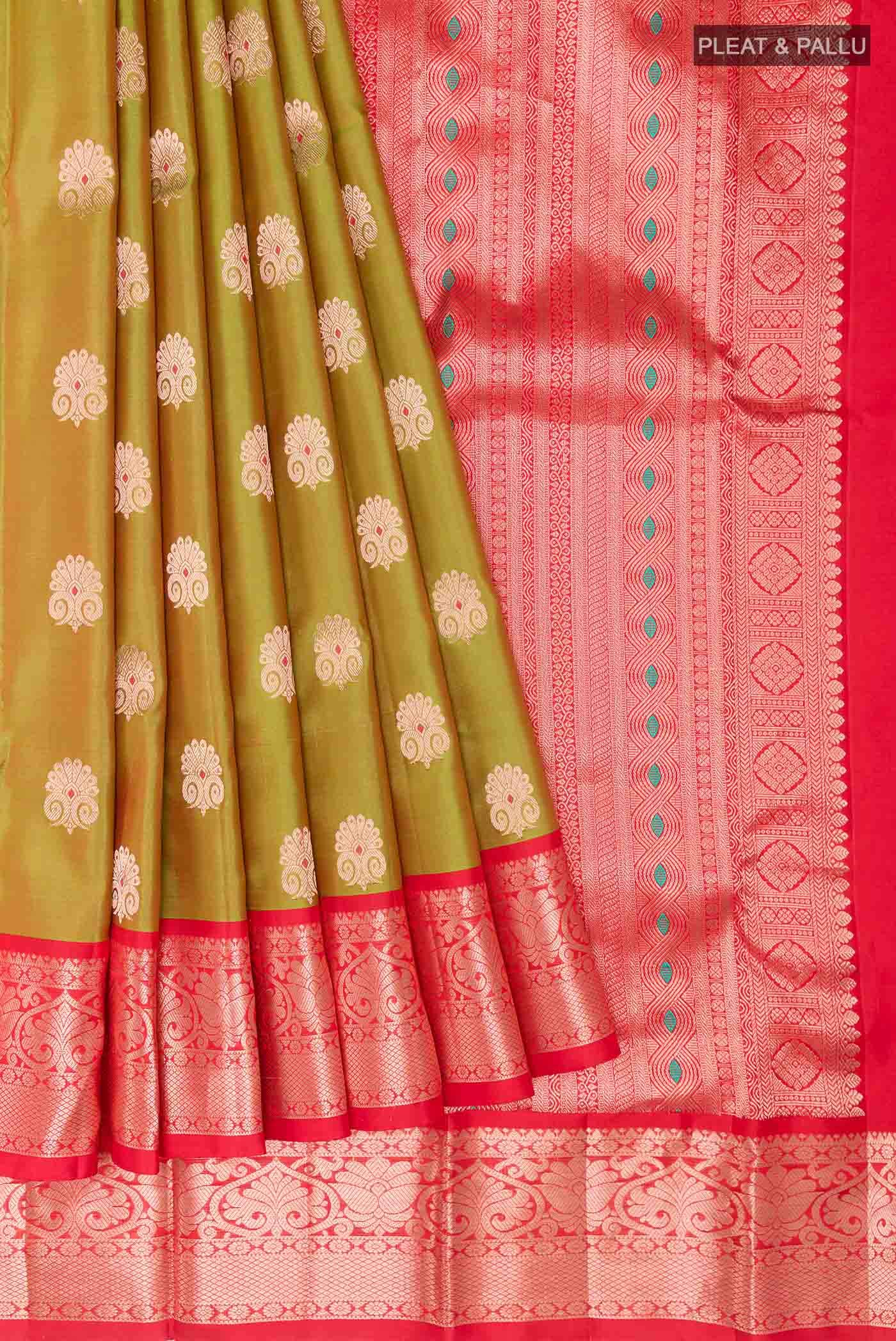 Green Dual Tone Kanchipuram Silk Saree - Image 2