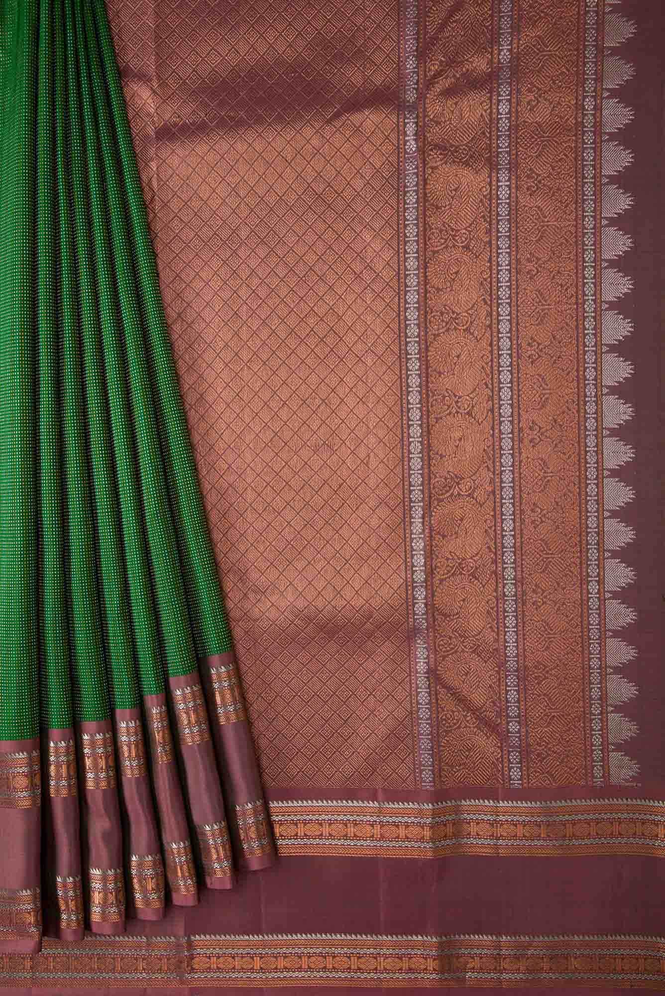 Green Dual Tone Kanchipuram Silk Saree - Image 2