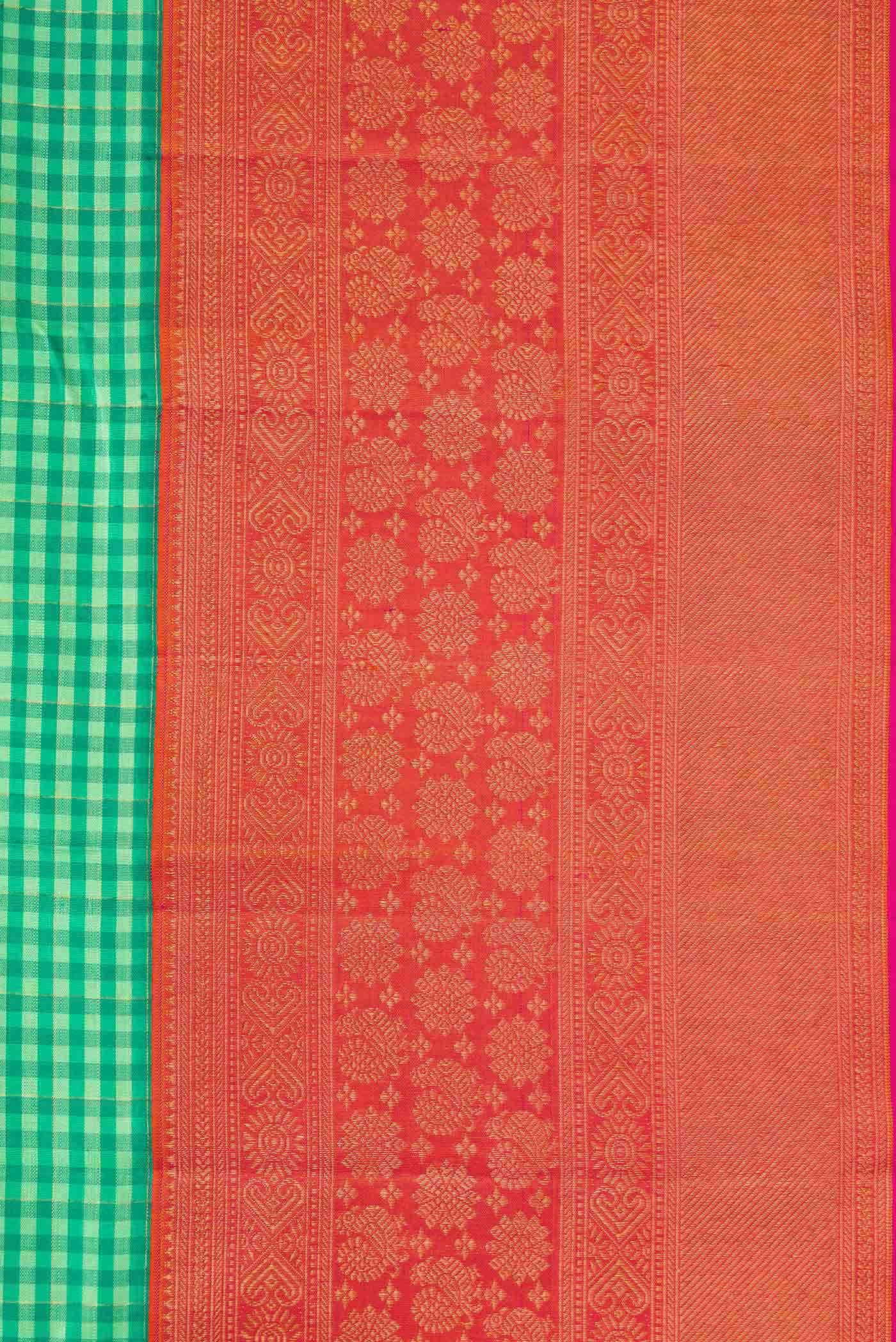 Pure Silk Pure Zari Green Dual Tone Kanjivaram Saree - Image 6