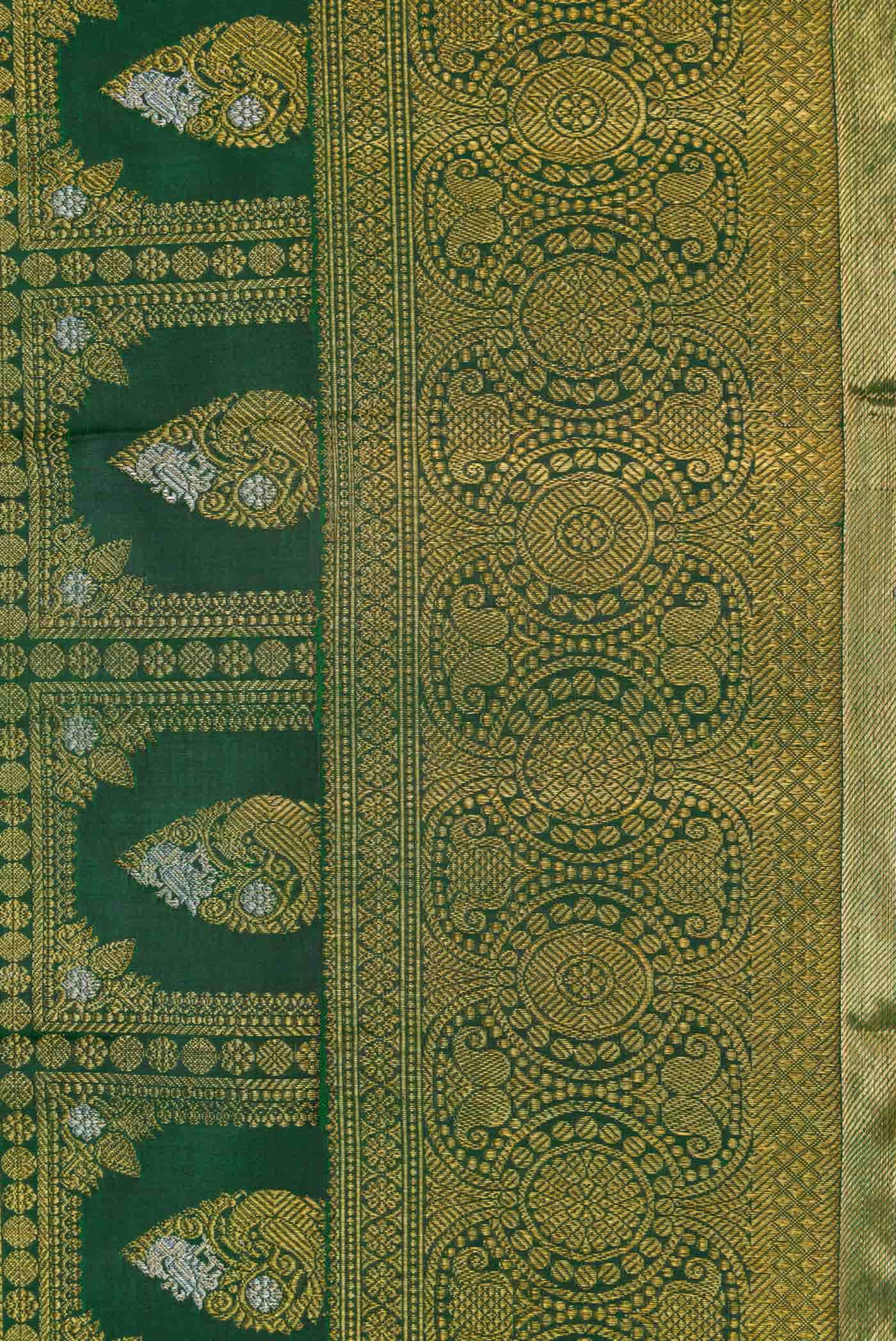Pure Silk Pure Zari Green Dual Tone Kanjivaram Saree - Image 6