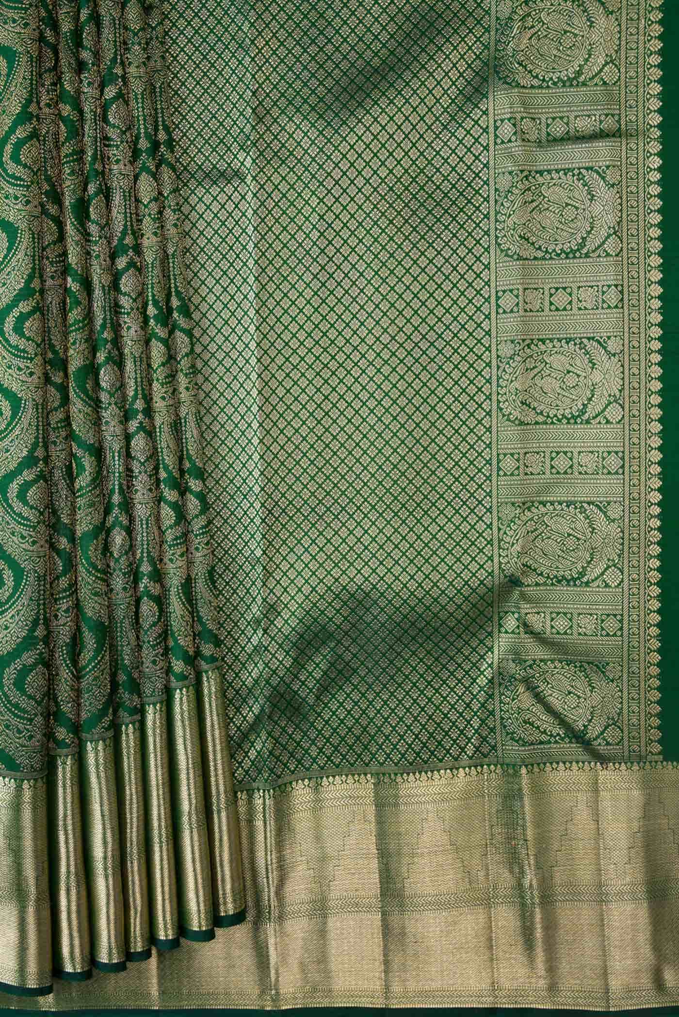 Green Dual Tone Kanchipuram Silk Saree - Image 2