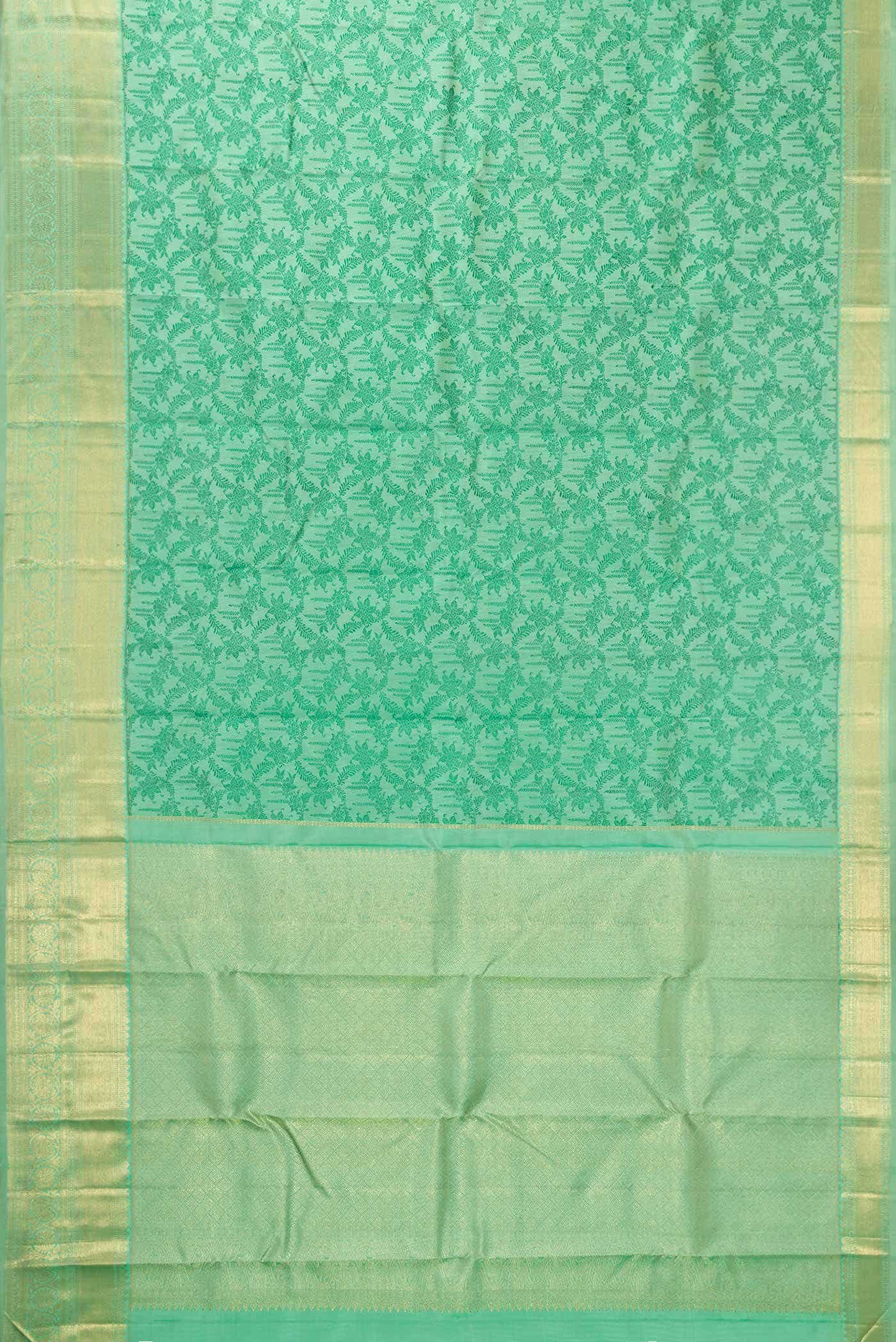 Pure Silk Pure Zari Green Dual Tone Kanchipuram Saree - Image 4