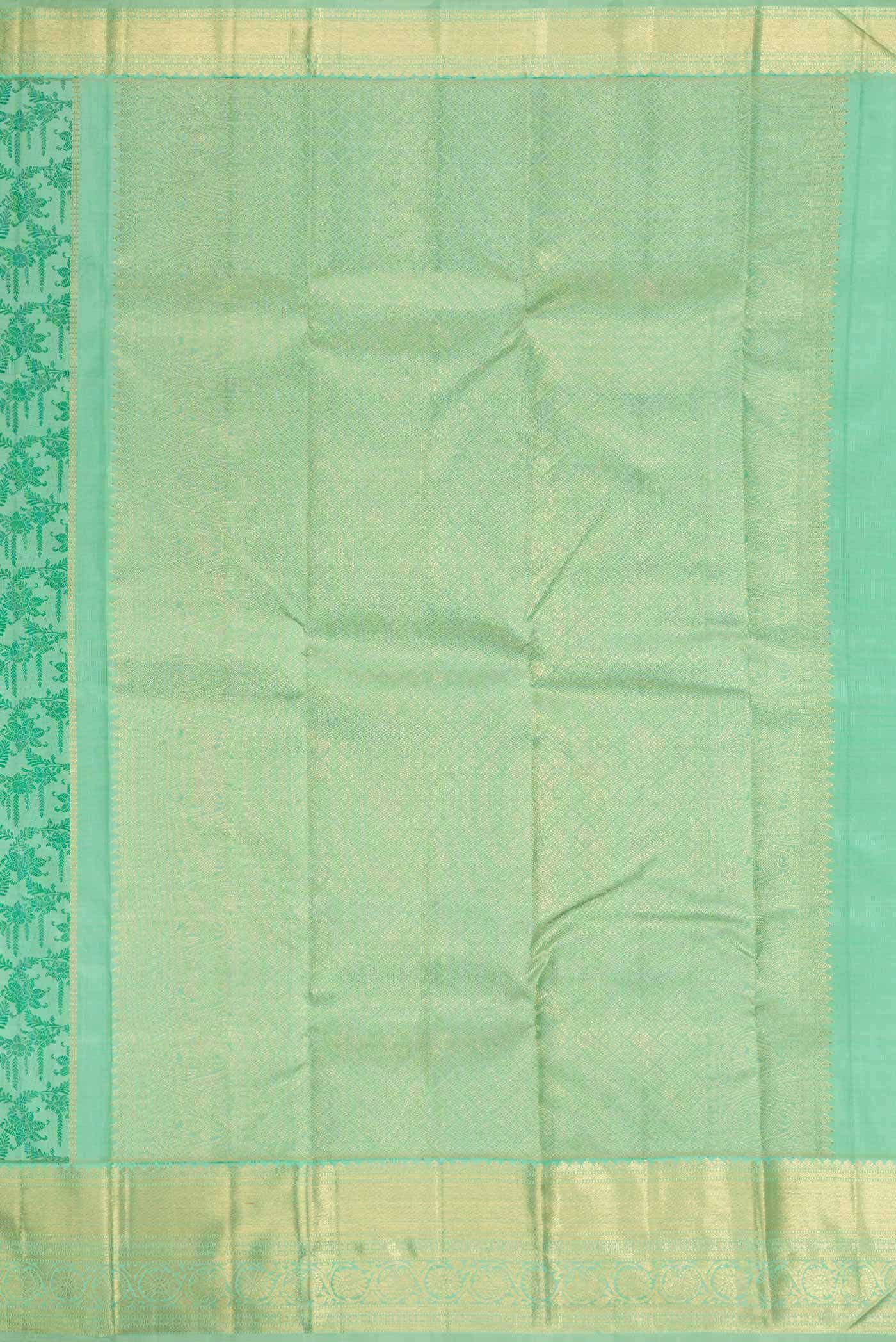 Pure Silk Pure Zari Green Dual Tone Kanchipuram Saree - Image 5