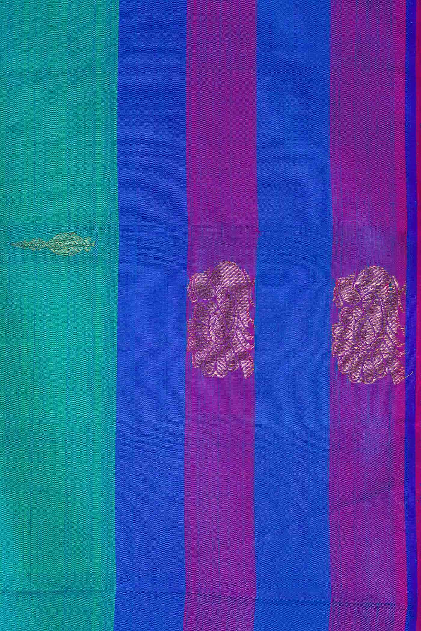 Pure Silk Pure Zari Green Dual Tone Kanchipuram Saree - Image 6