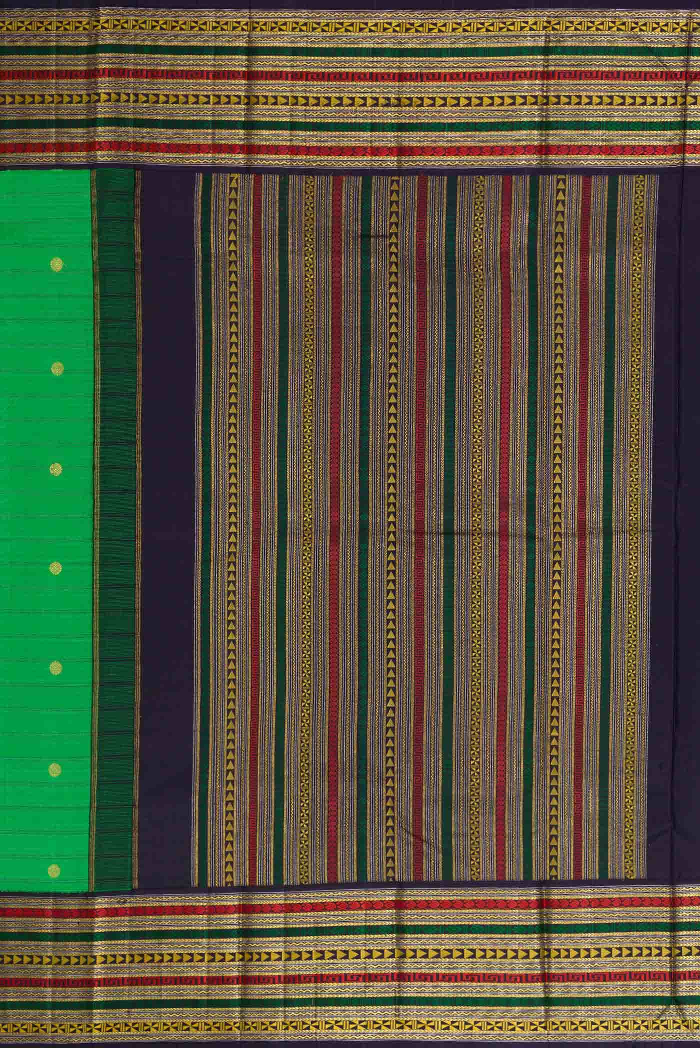 Pure Silk Pure Zari Green Dual Tone Kanchipuram Saree - Image 5