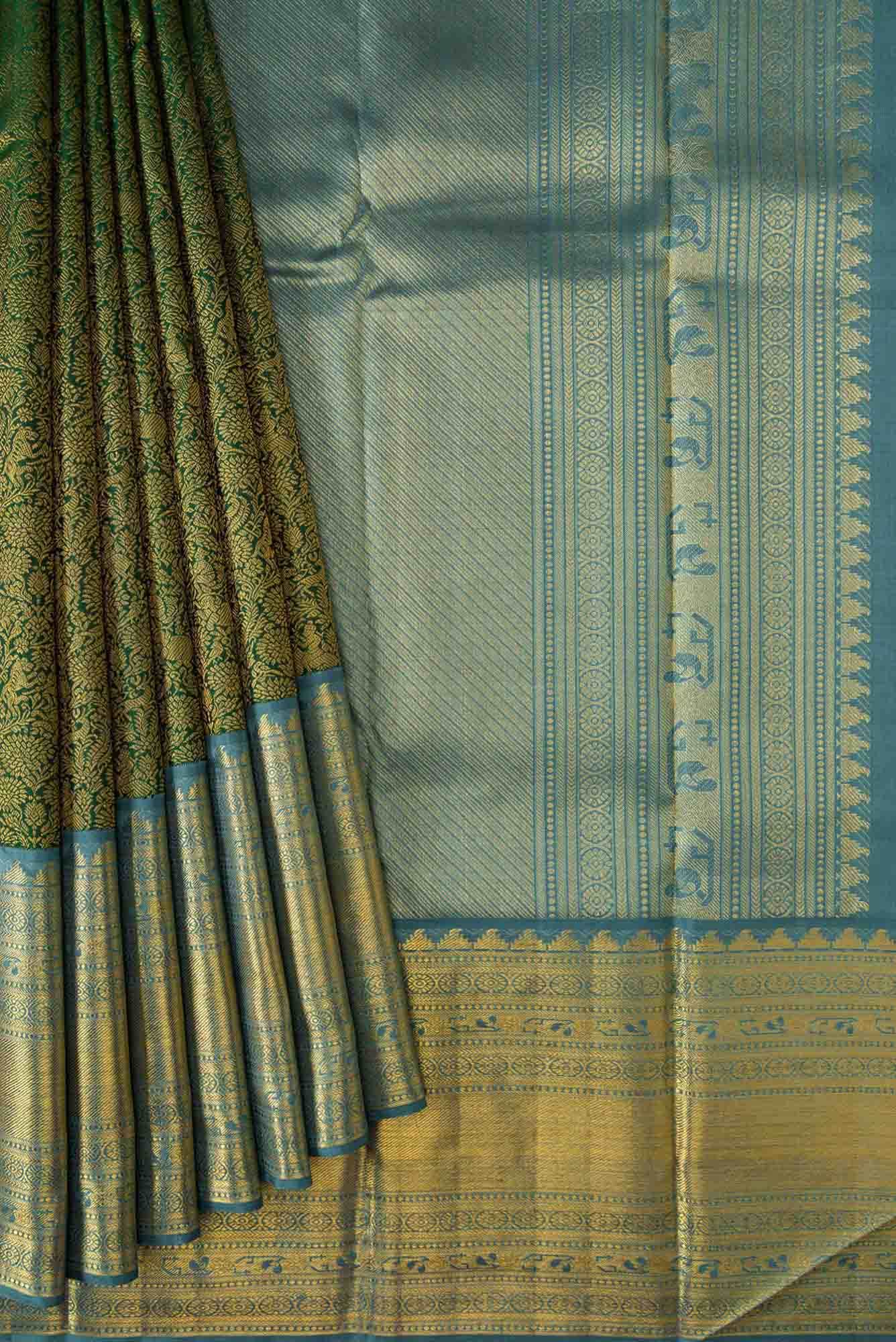 Bottle Green Kanchipuram Silk Saree - Image 2