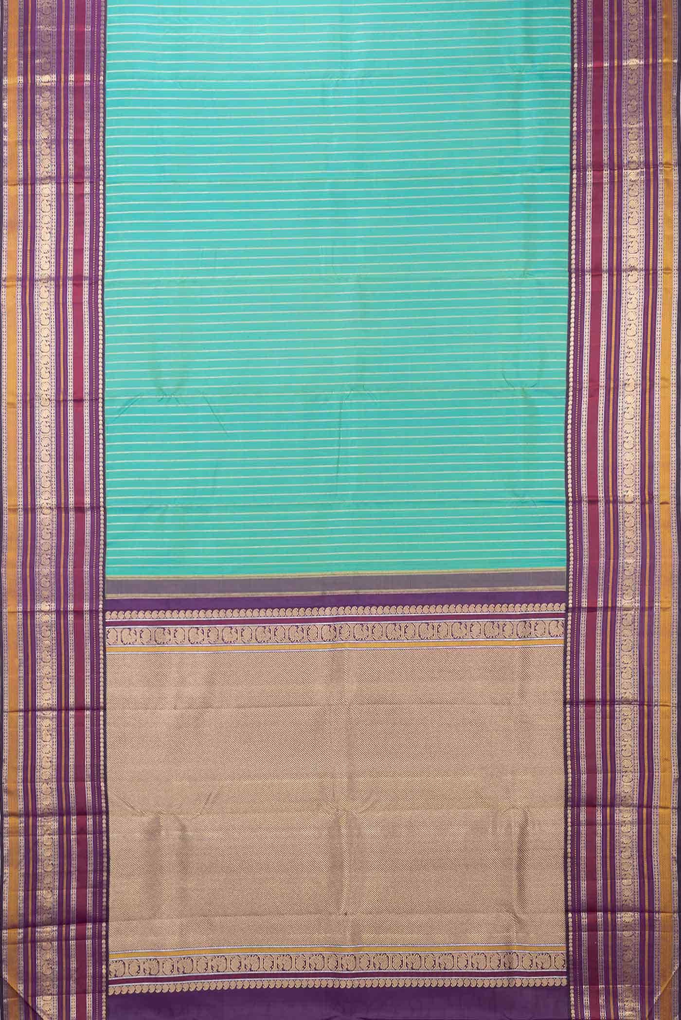 Pure Silk Pure Zari Blue with Green Color Kanchipuram Saree - Image 4