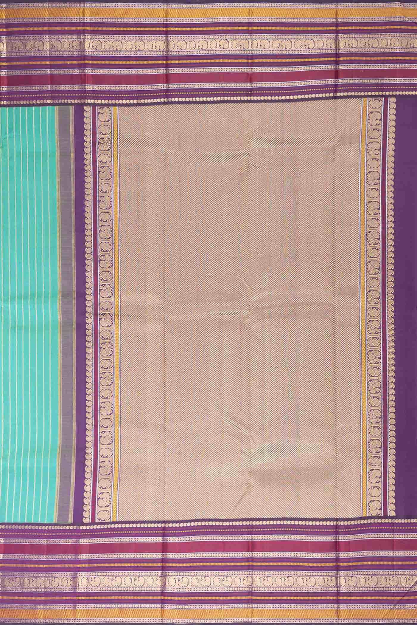 Pure Silk Pure Zari Blue with Green Color Kanchipuram Saree - Image 5