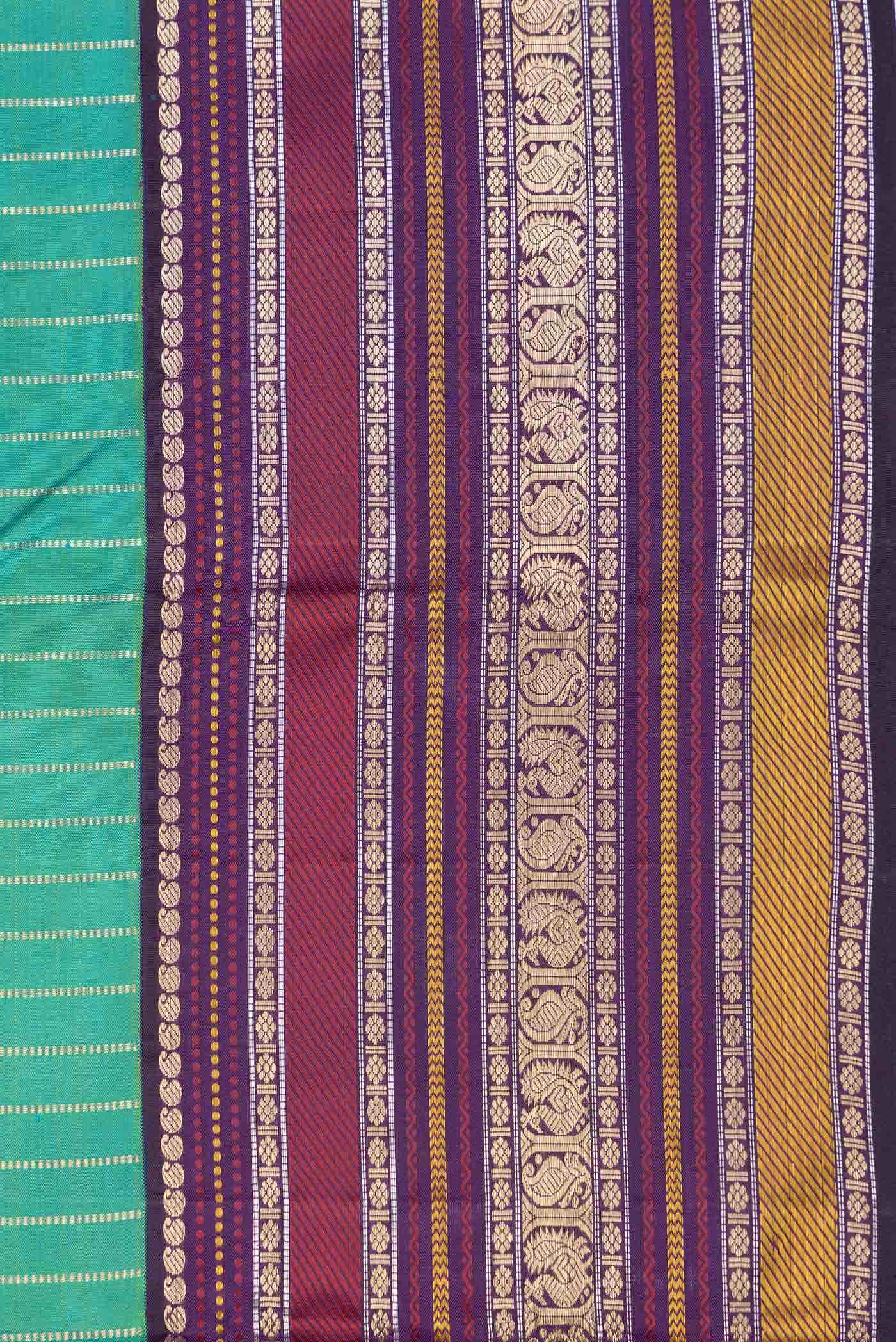 Pure Silk Pure Zari Blue with Green Color Kanchipuram Saree - Image 6