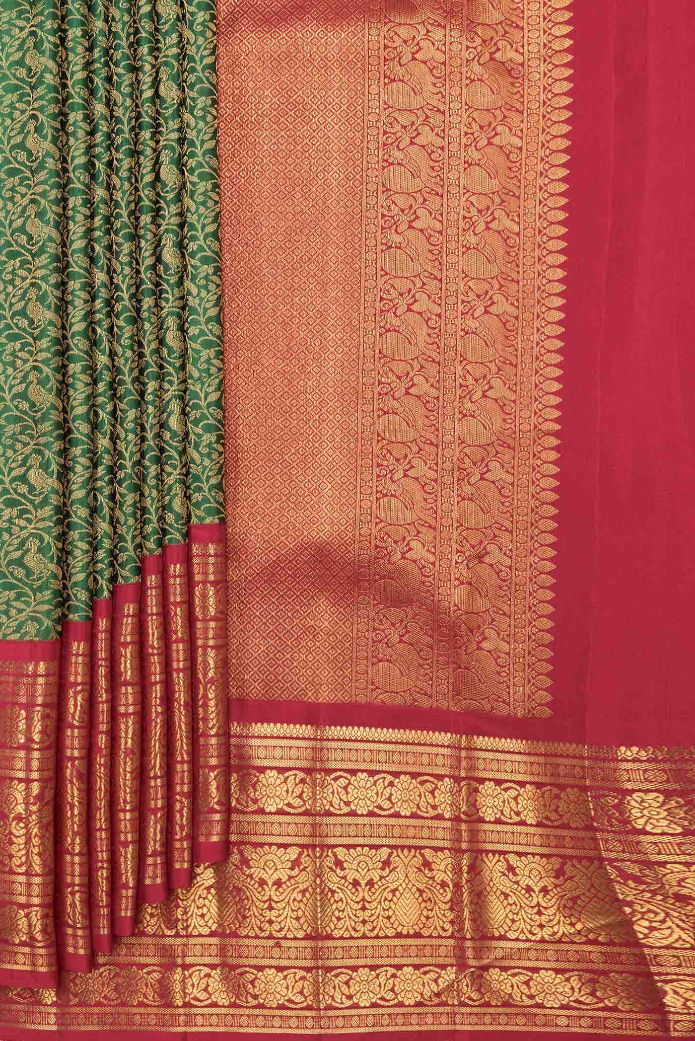 Green Dual Tone Kanchipuram Silk Saree - Image 2