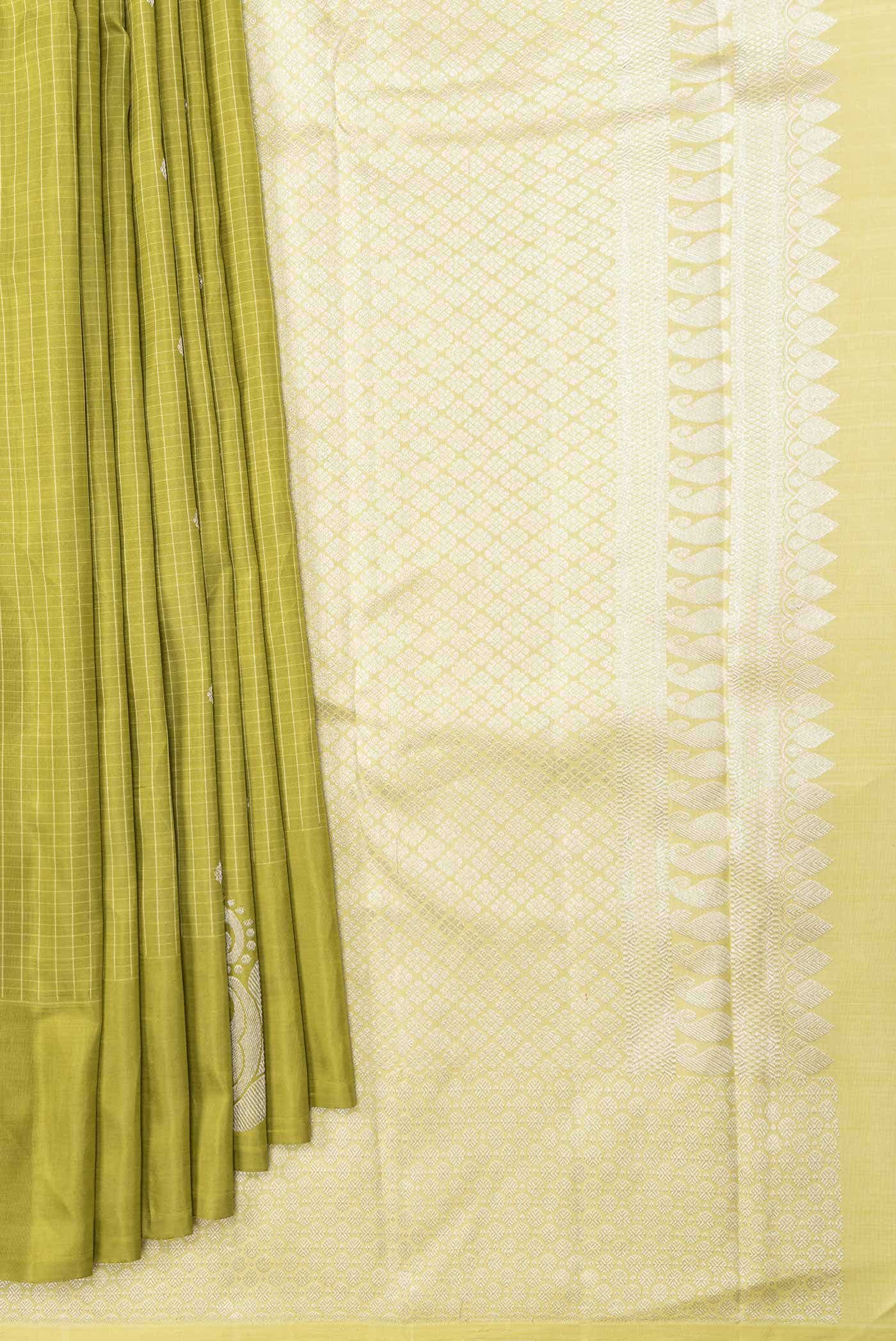 Pure Silk Pure Zari Green Dual Tone Kanjivaram Saree - Image 2