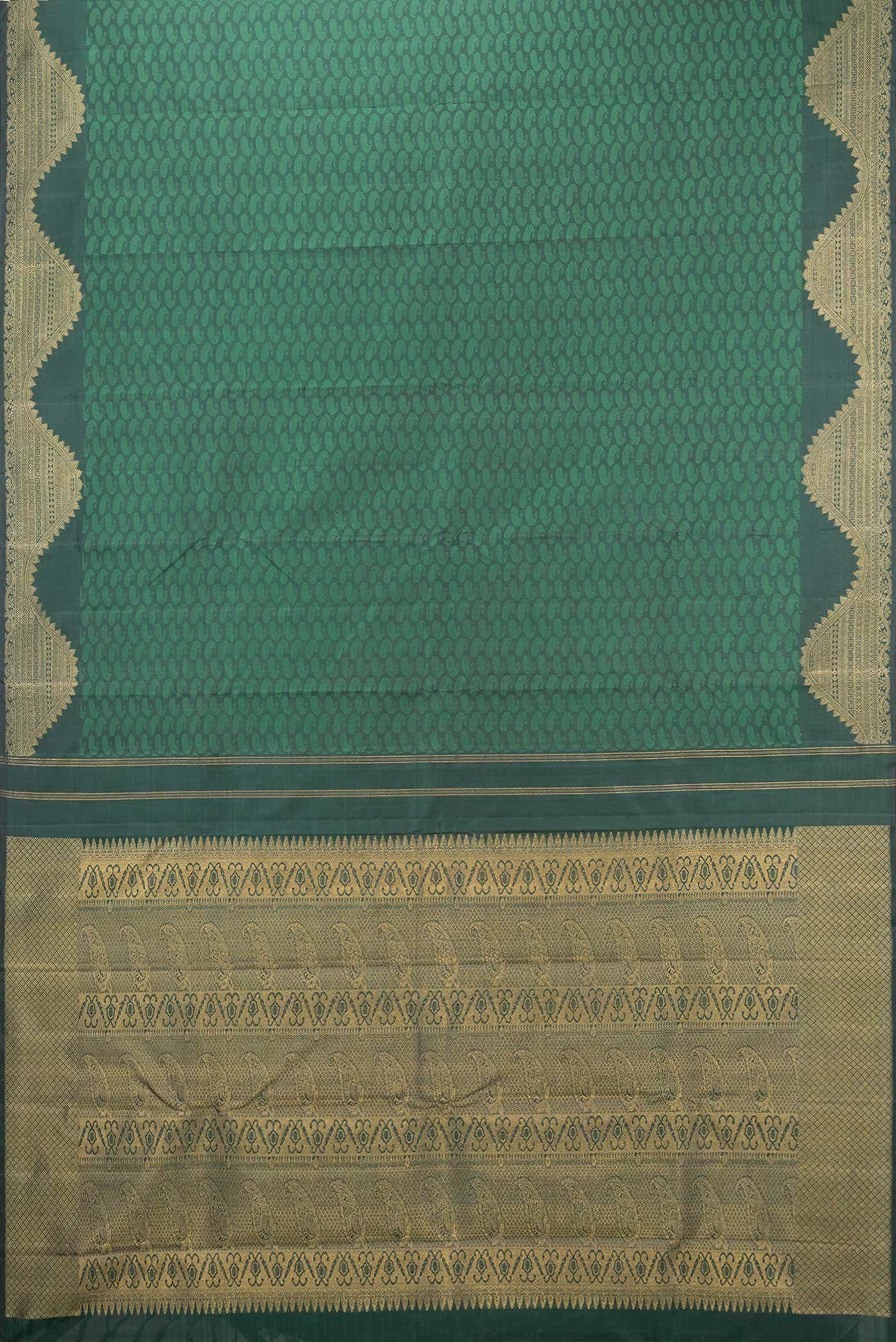 Pure Silk Pure Zari Green Dual Tone Kanchipuram Saree - Image 4