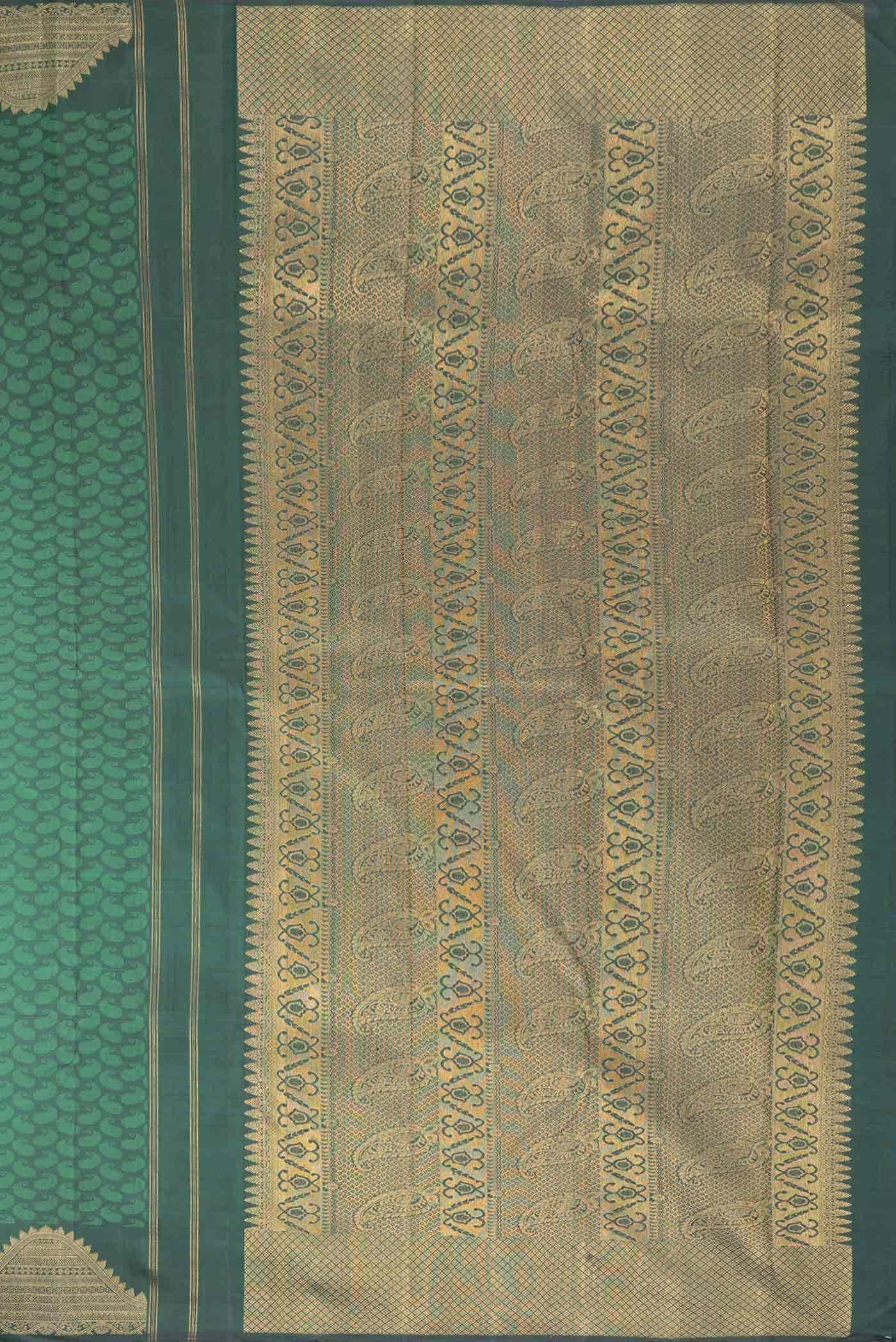 Pure Silk Pure Zari Green Dual Tone Kanchipuram Saree - Image 5