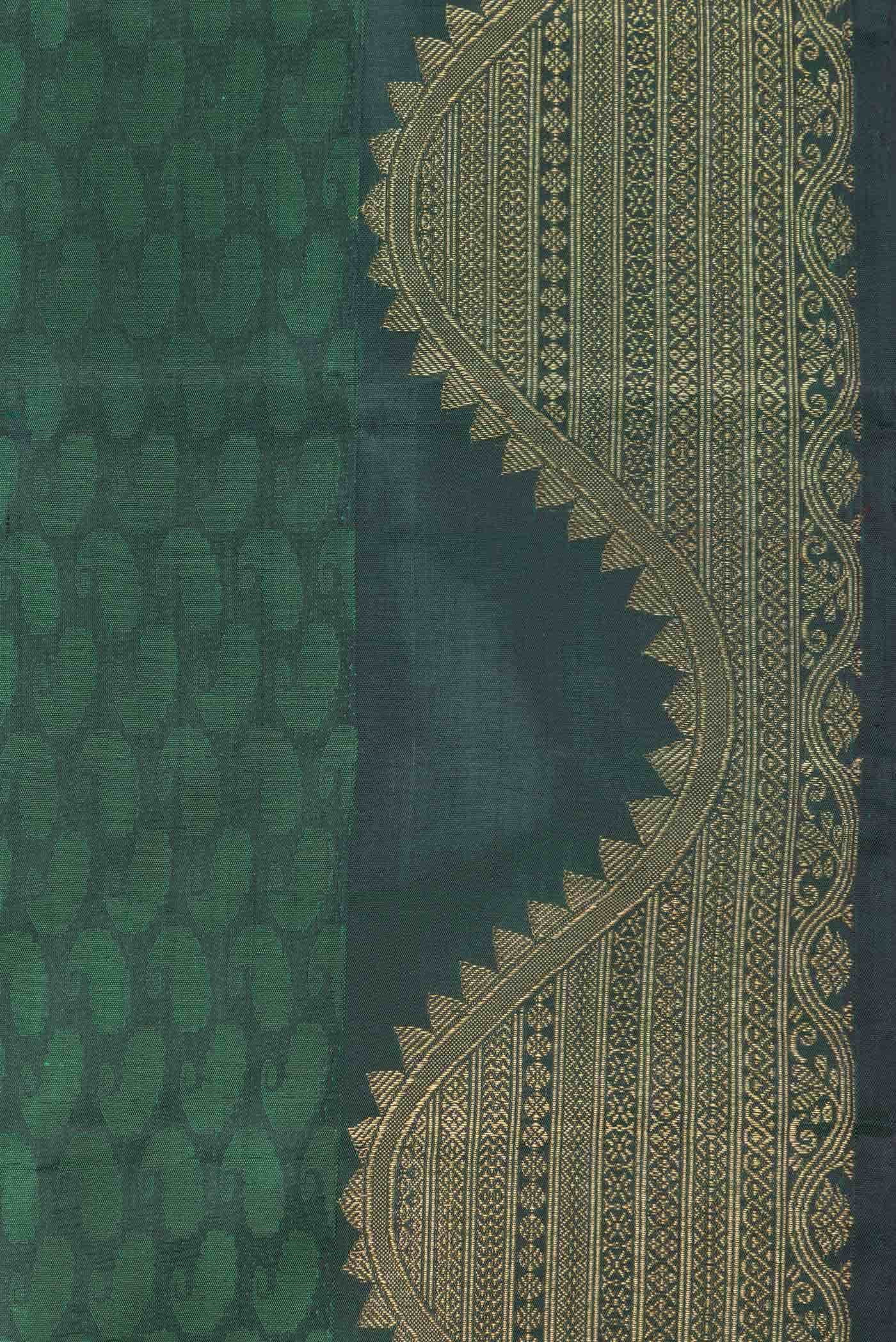 Pure Silk Pure Zari Green Dual Tone Kanchipuram Saree - Image 6