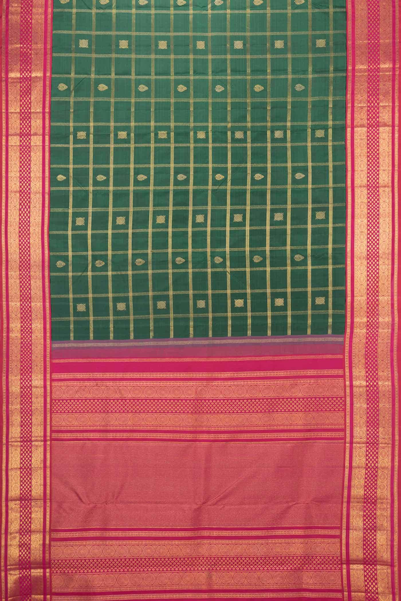 Pure Silk Pure Zari Green Dual Tone Kanjivaram Saree - Image 4
