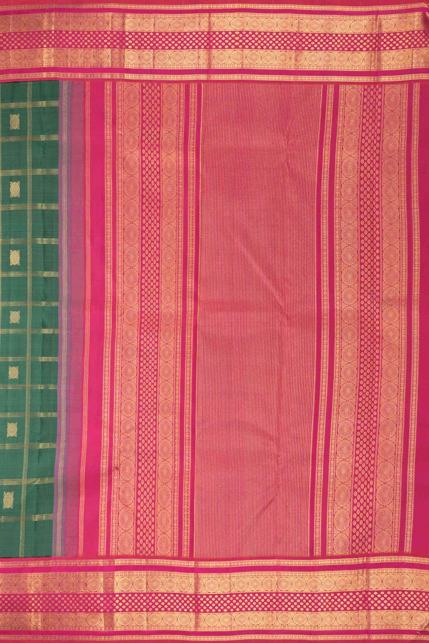 Pure Silk Pure Zari Green Dual Tone Kanjivaram Saree - Image 5