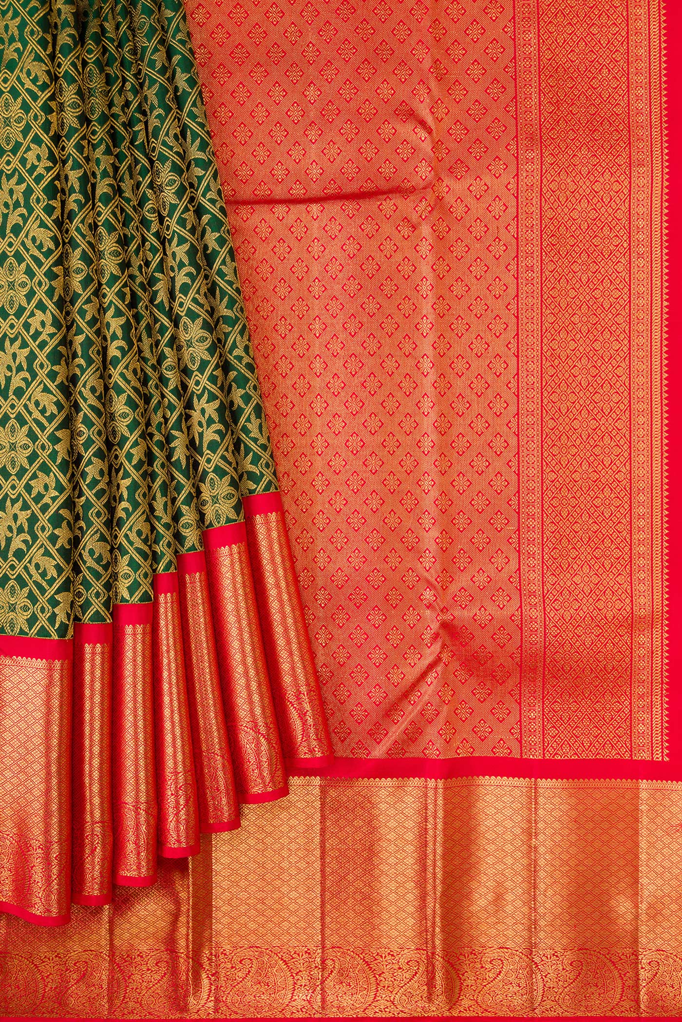 Bottle Green Kanjivaram Silk Saree - Image 4