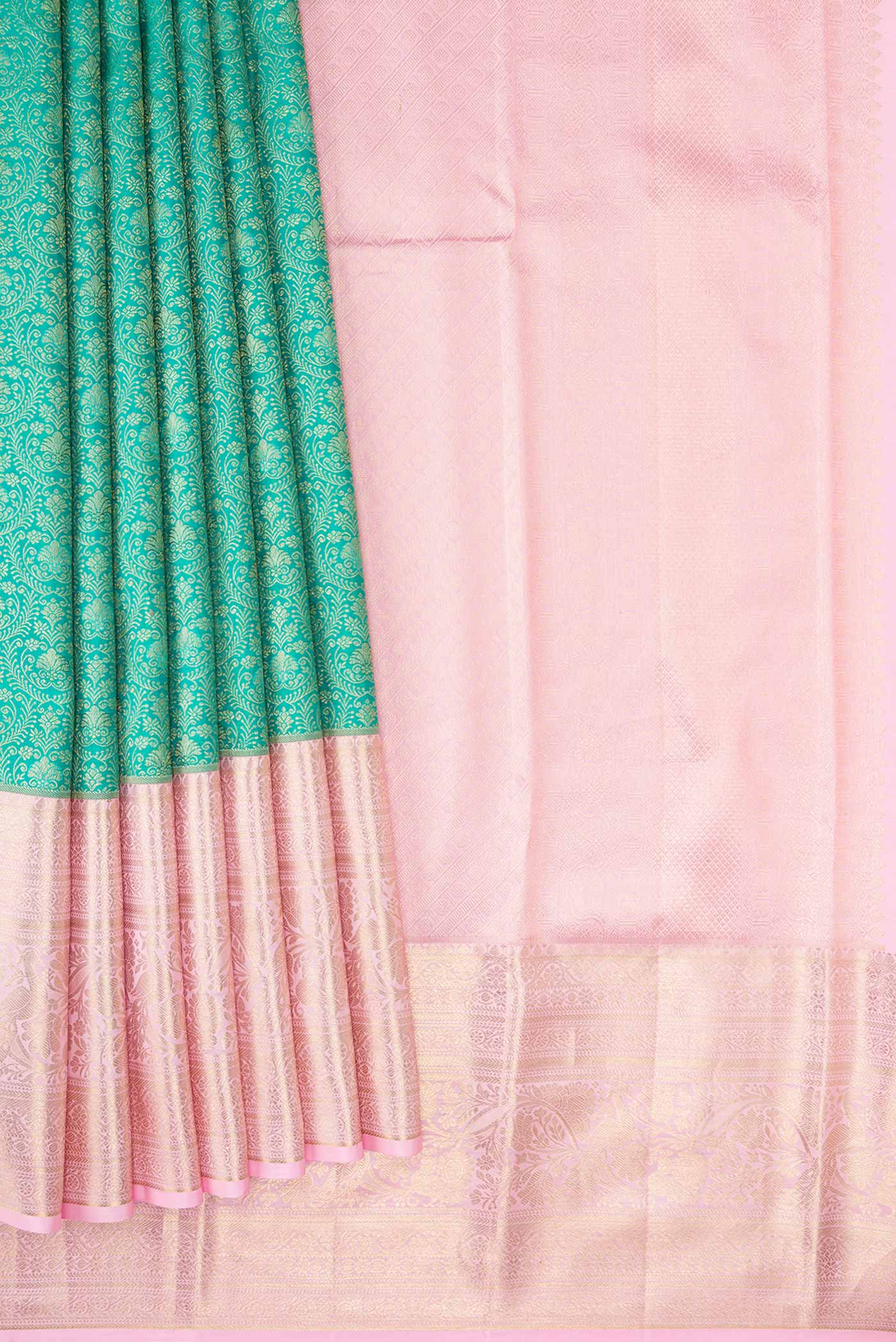Turquoise Kanjivaram Silk Saree - Image 4
