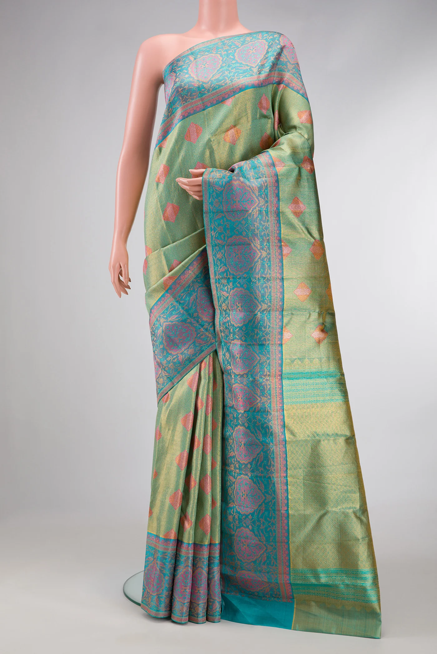 Green with Gold Color Kanjivaram Tissue Silk Saree