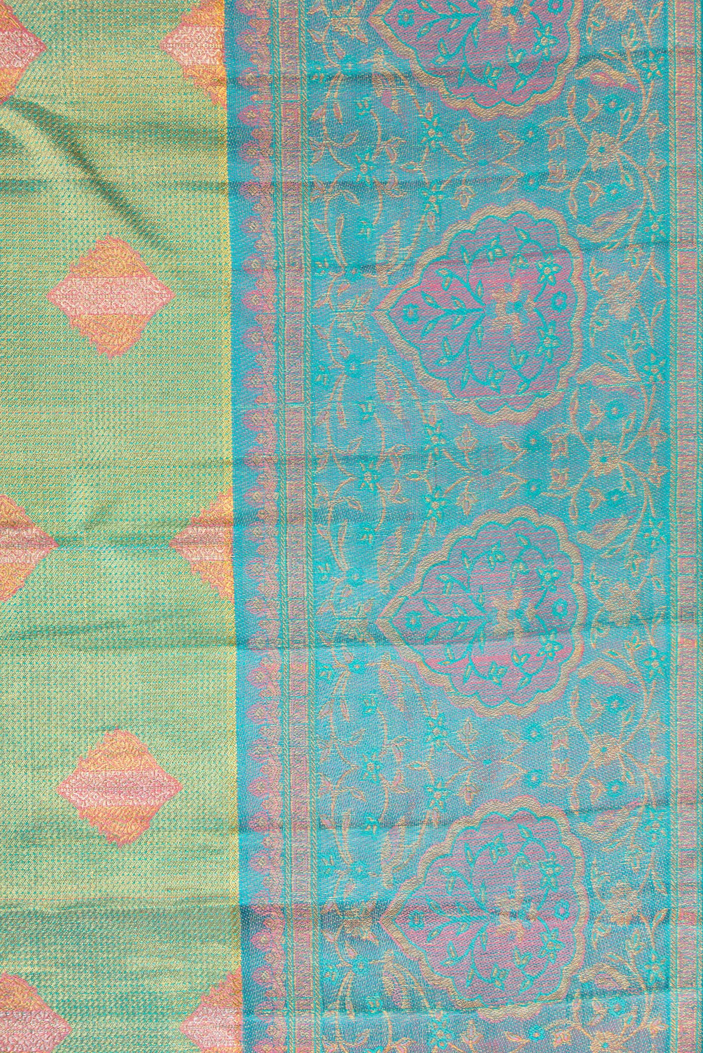 Green with Gold Color Kanjivaram Tissue Silk Saree - Image 3
