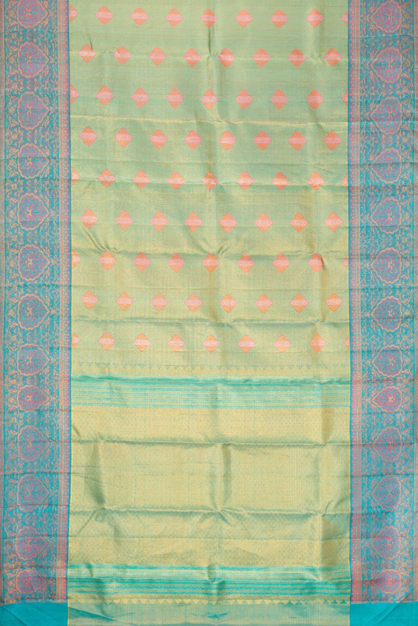 Green with Gold Color Kanjivaram Tissue Silk Saree - Image 6