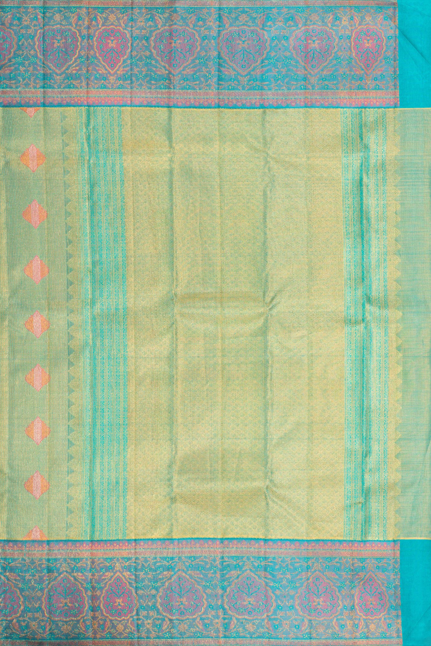 Green with Gold Color Kanjivaram Tissue Silk Saree - Image 7