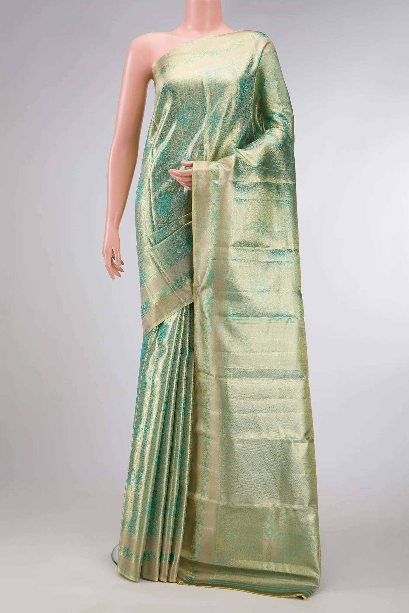 Sea Green with Gold Color Kanjivaram Tissue Silk Saree