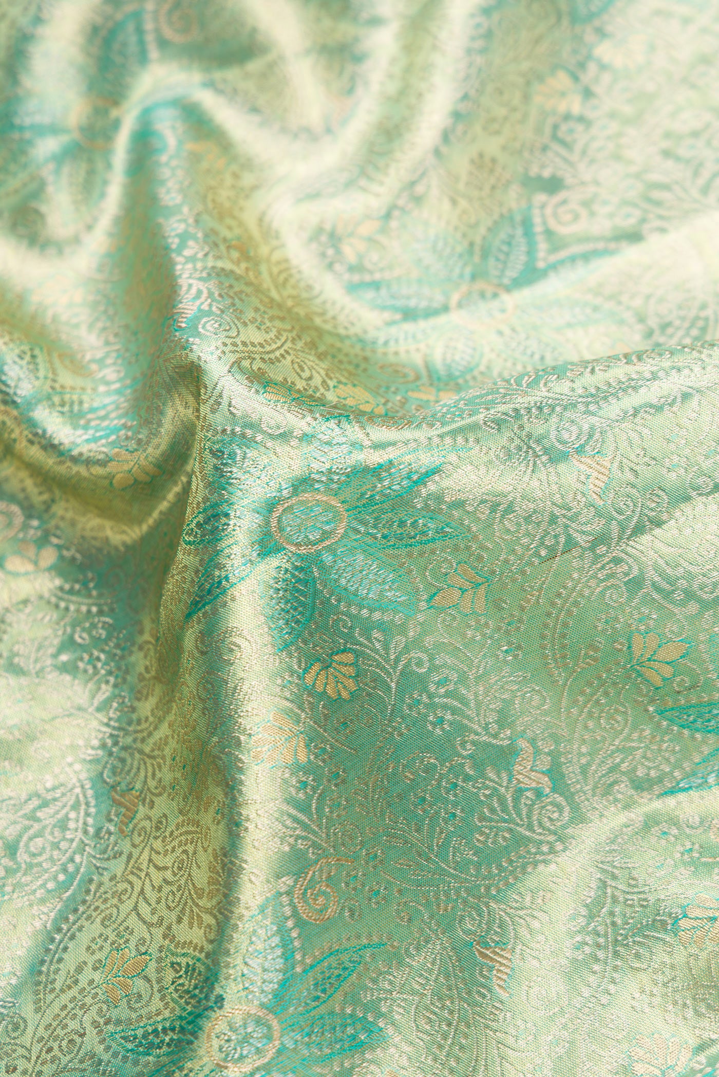 Sea Green with Gold Color Kanjivaram Tissue Silk Saree - Image 2