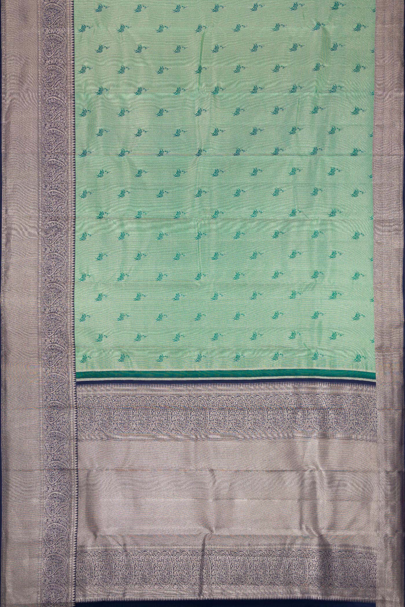 Green with Blue Color Kanjivaram Tissue Silk Saree - Image 6