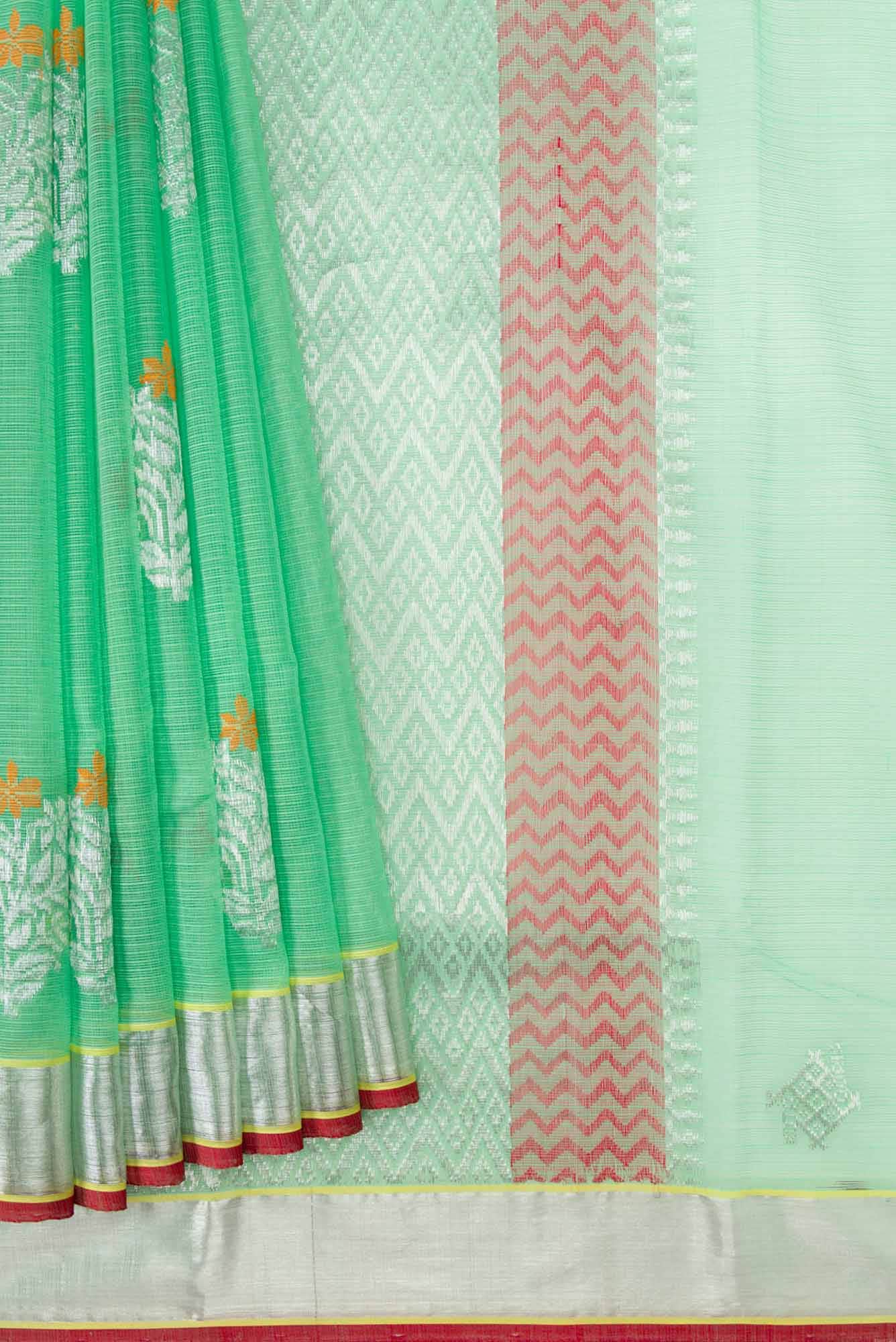 Pure Silk Pure Zari Mint Green Kota Saree - Image 2