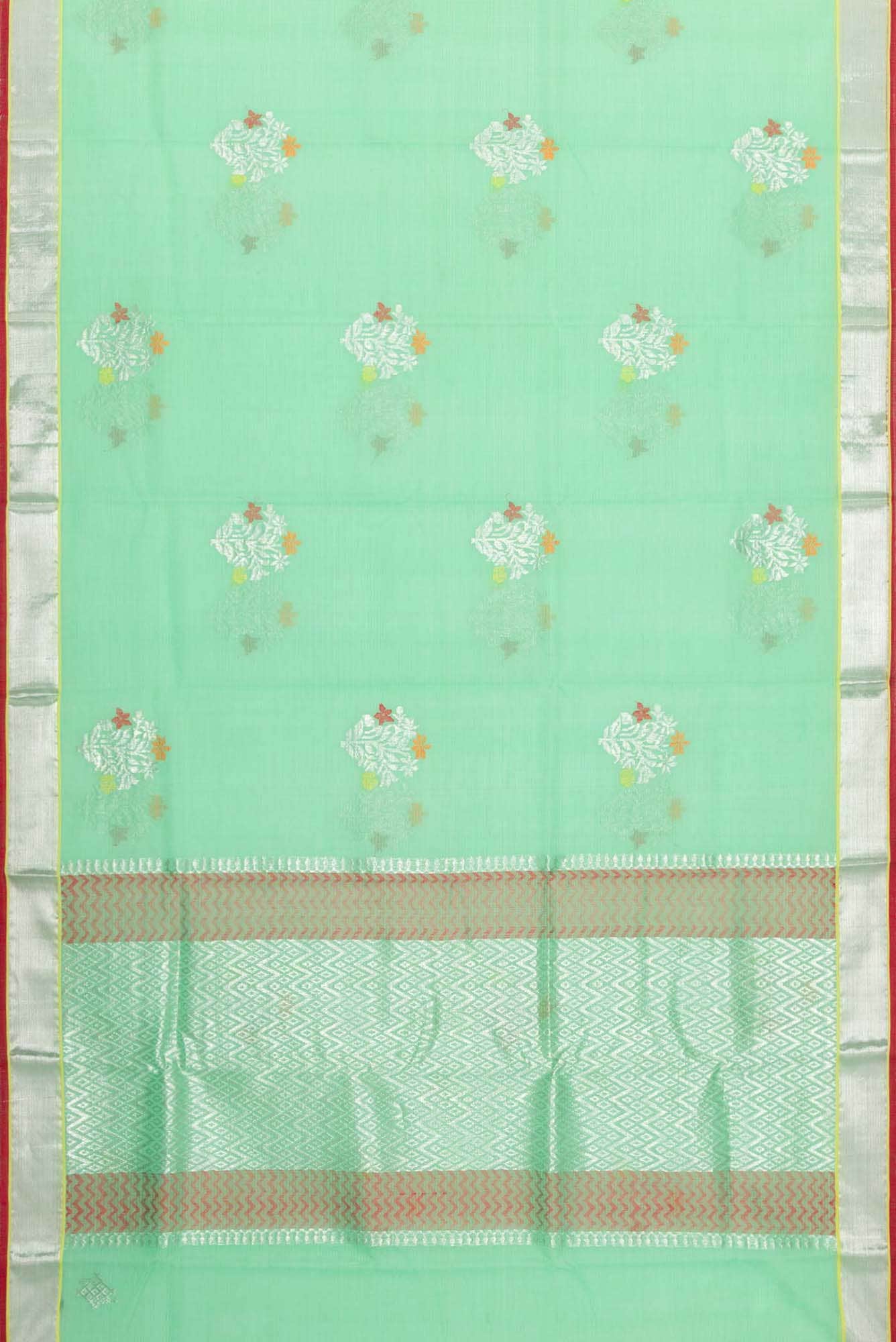 Pure Silk Pure Zari Mint Green Kota Saree - Image 4