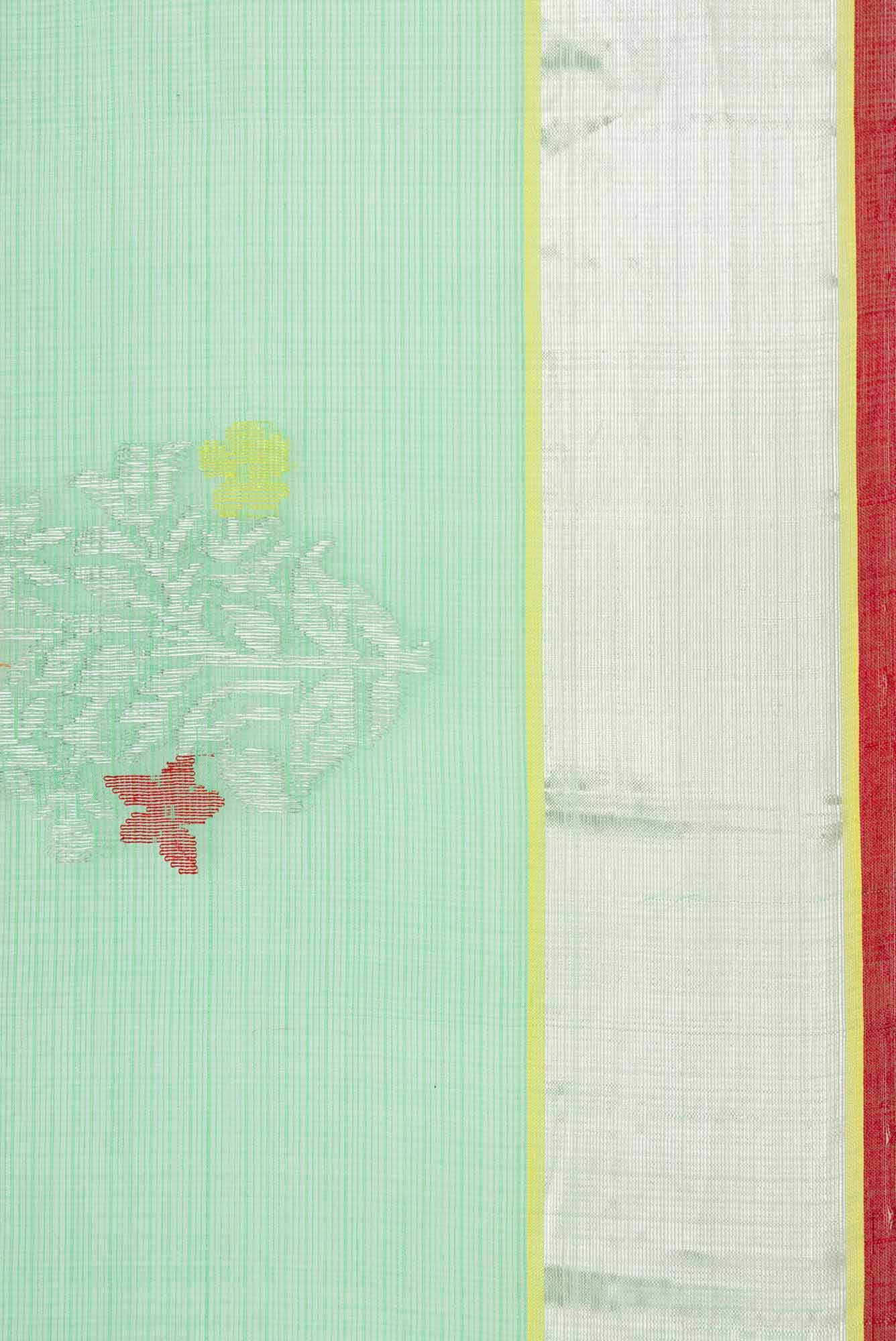 Pure Silk Pure Zari Mint Green Kota Saree - Image 5