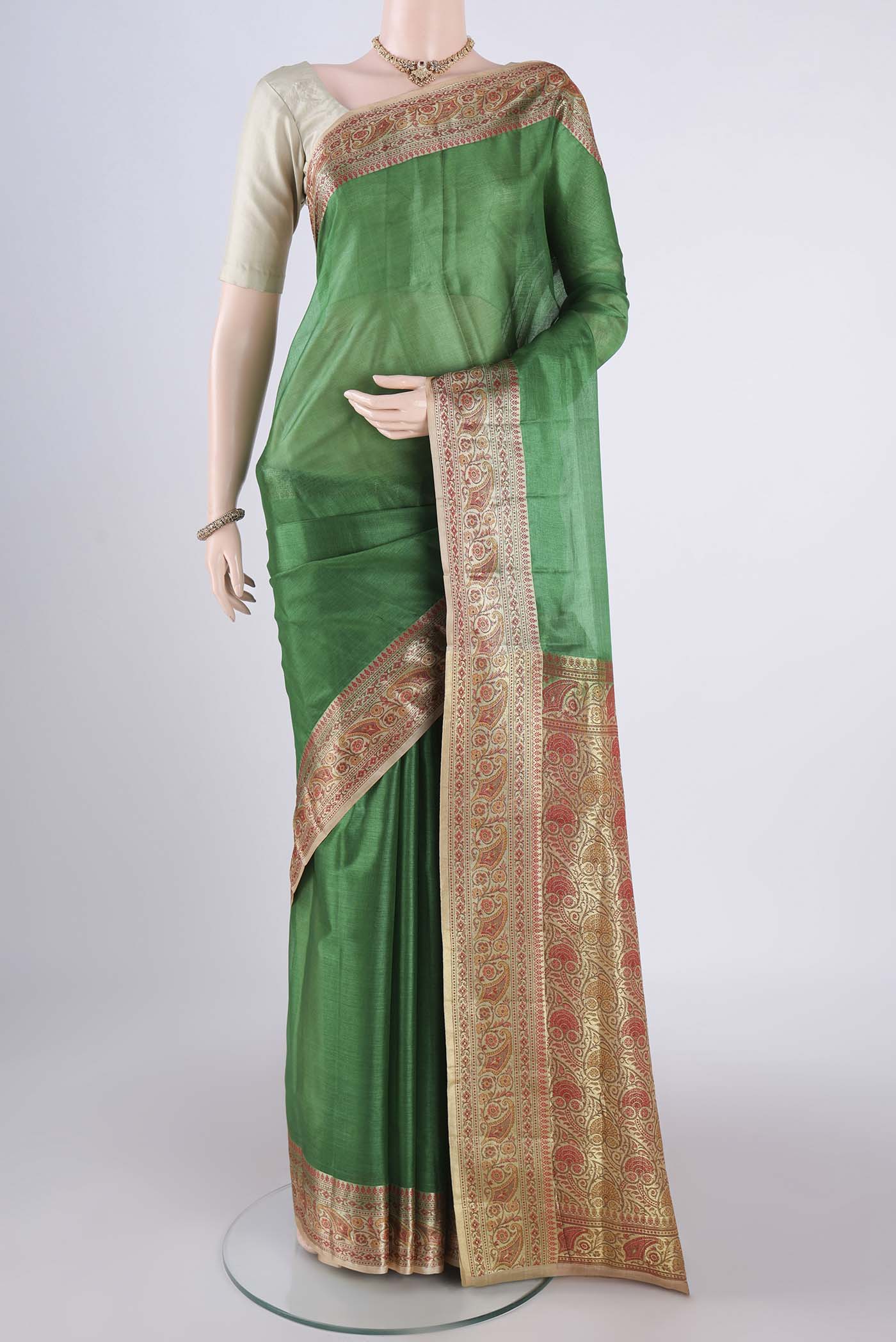 Green Banarasi Tussar Silk Saree